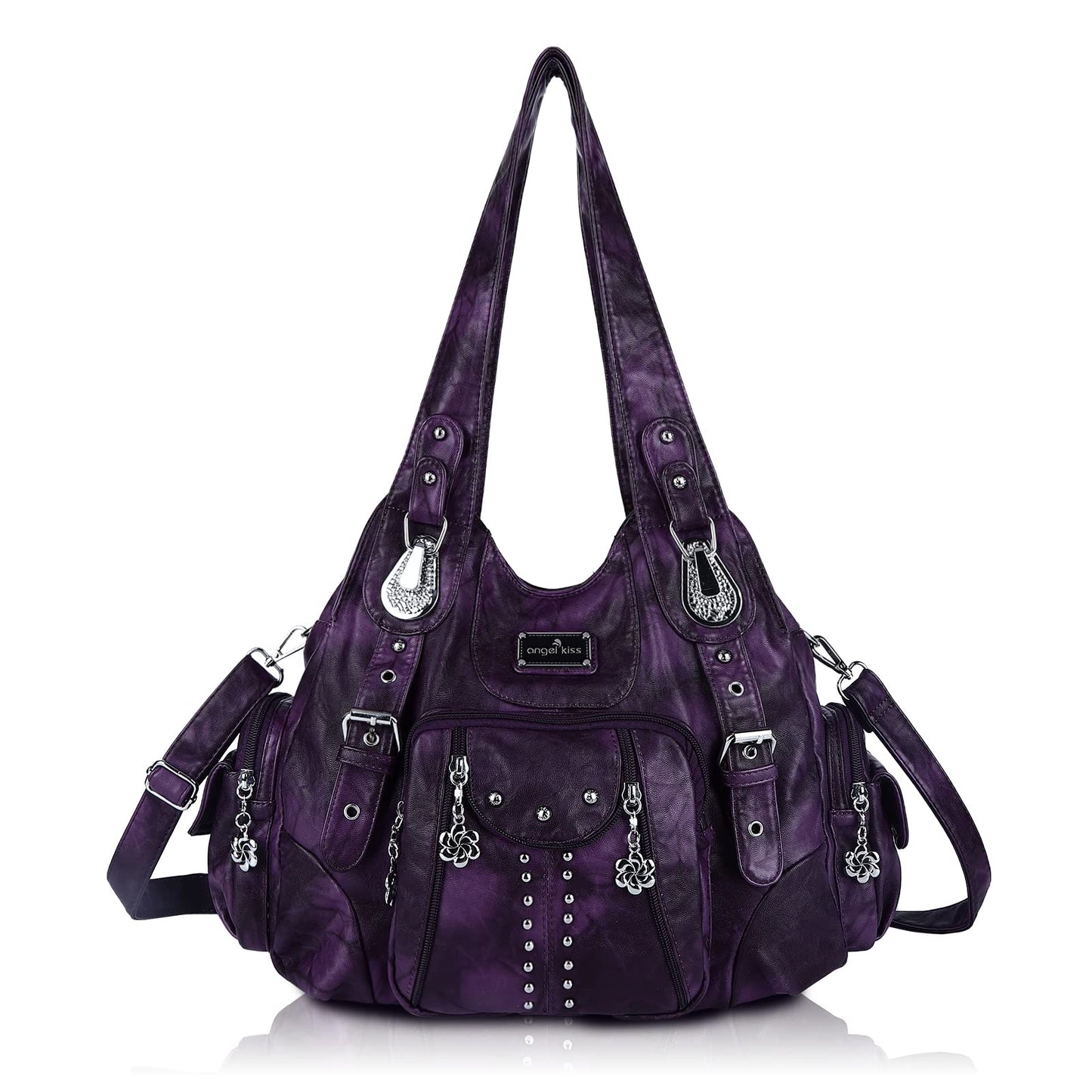 Angel Kiss Women's Soft PU Leather Large Hobo Handbag for Ladies Purse, Purple