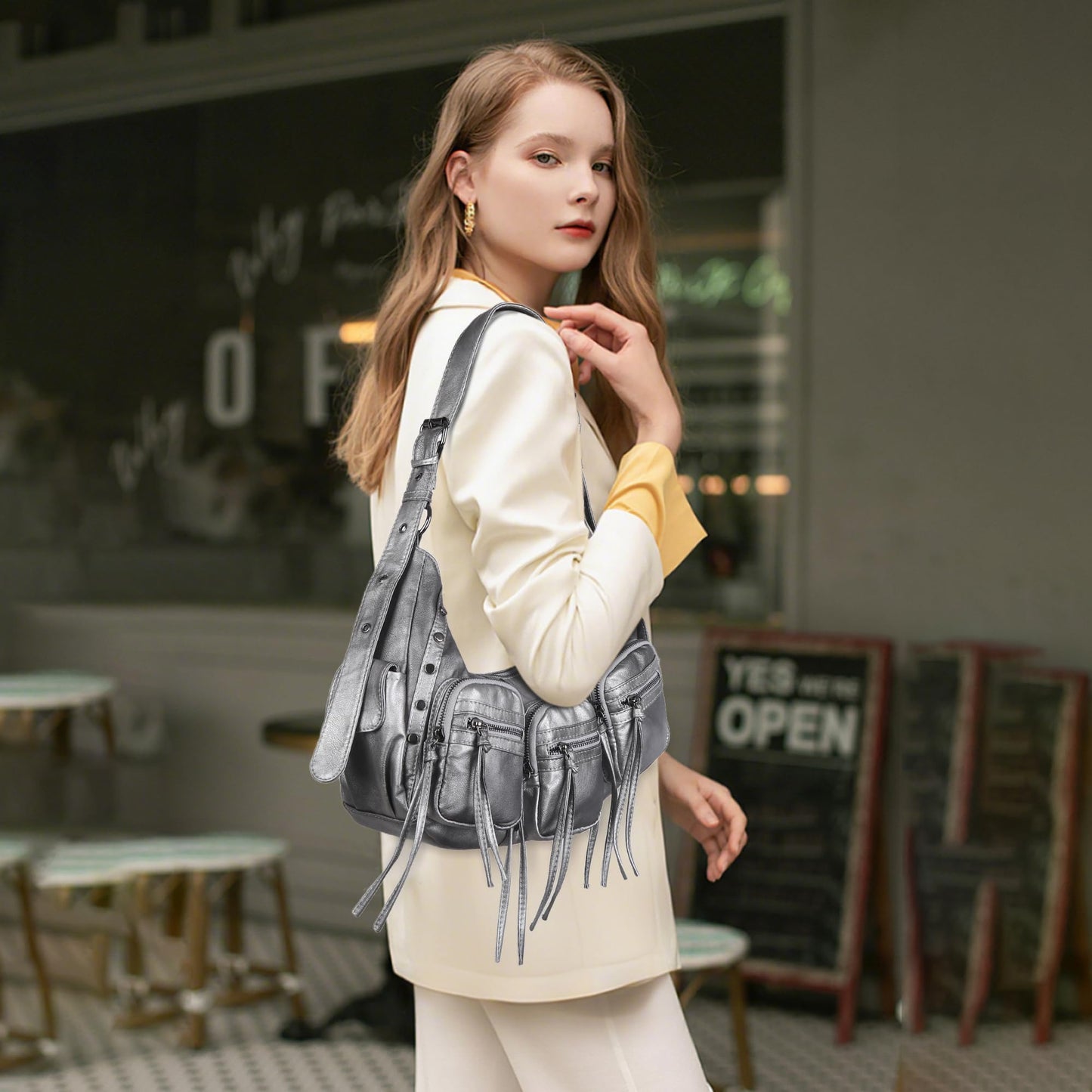 Angel Kiss Hobo Bags Purse for Women Y2K Shoulder Bag Multi Pockets Designer Satchel Studded Handbags with Strap