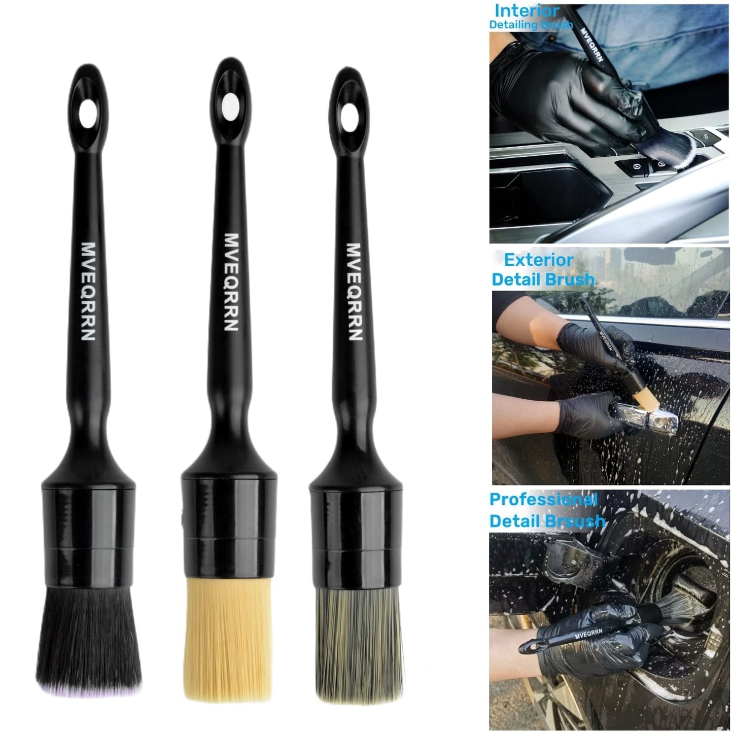 MVEQRRN 6pcs Car Detailing Brush Set-2pcs Boars Hair Car Detailing Brushes,2pcs Ultra Soft No Scratch Detailing Brush for Air Vent,Leather Seat 2pcs Detail Brushes car Detailing for Interior Exterior