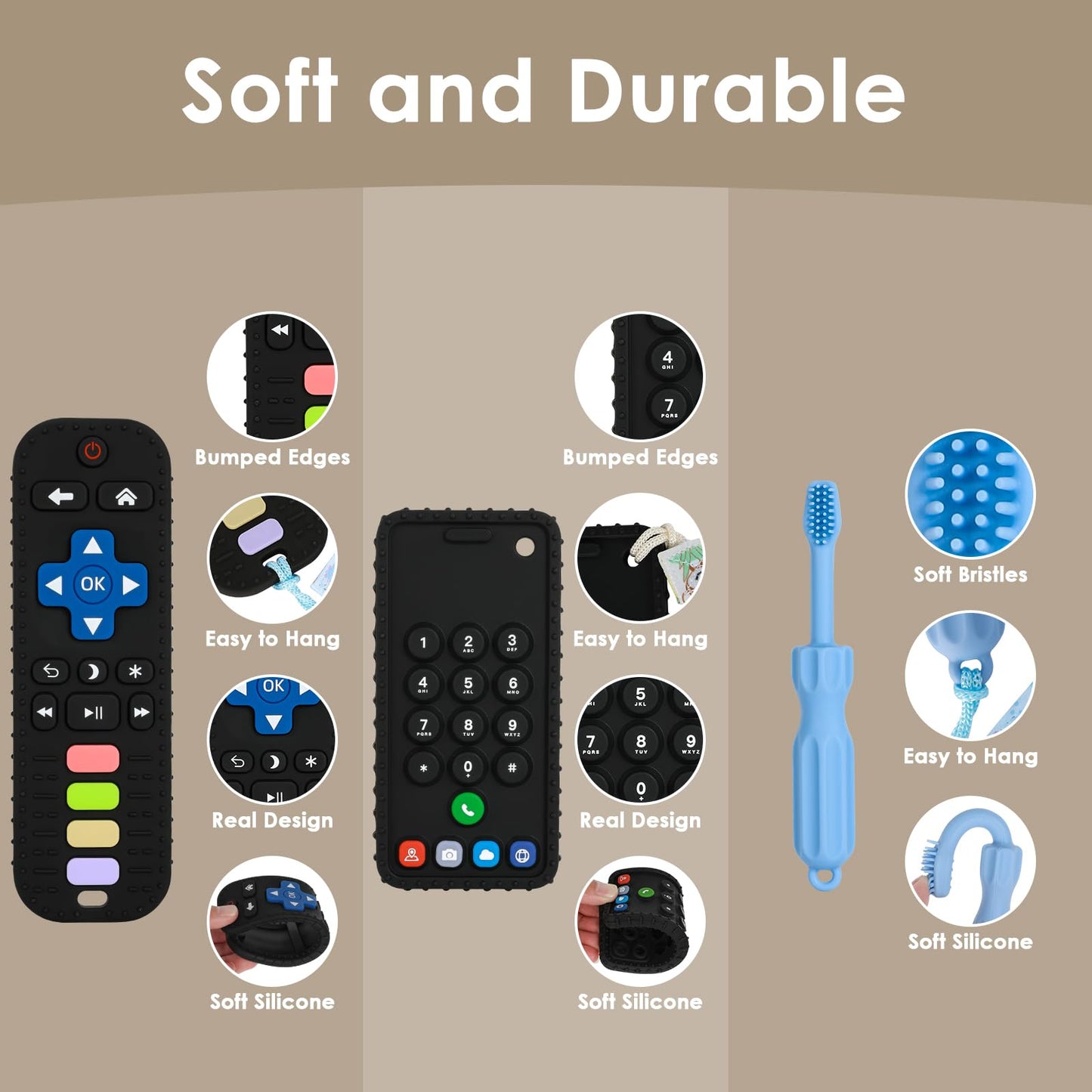 ZOEDO Baby Teething Toys, Remote Control Shape Teething Toys, Cell Phone Teether for Babies, Toy Chew for Babies 3-24 Months, BPA Free & Refrigerator Safe