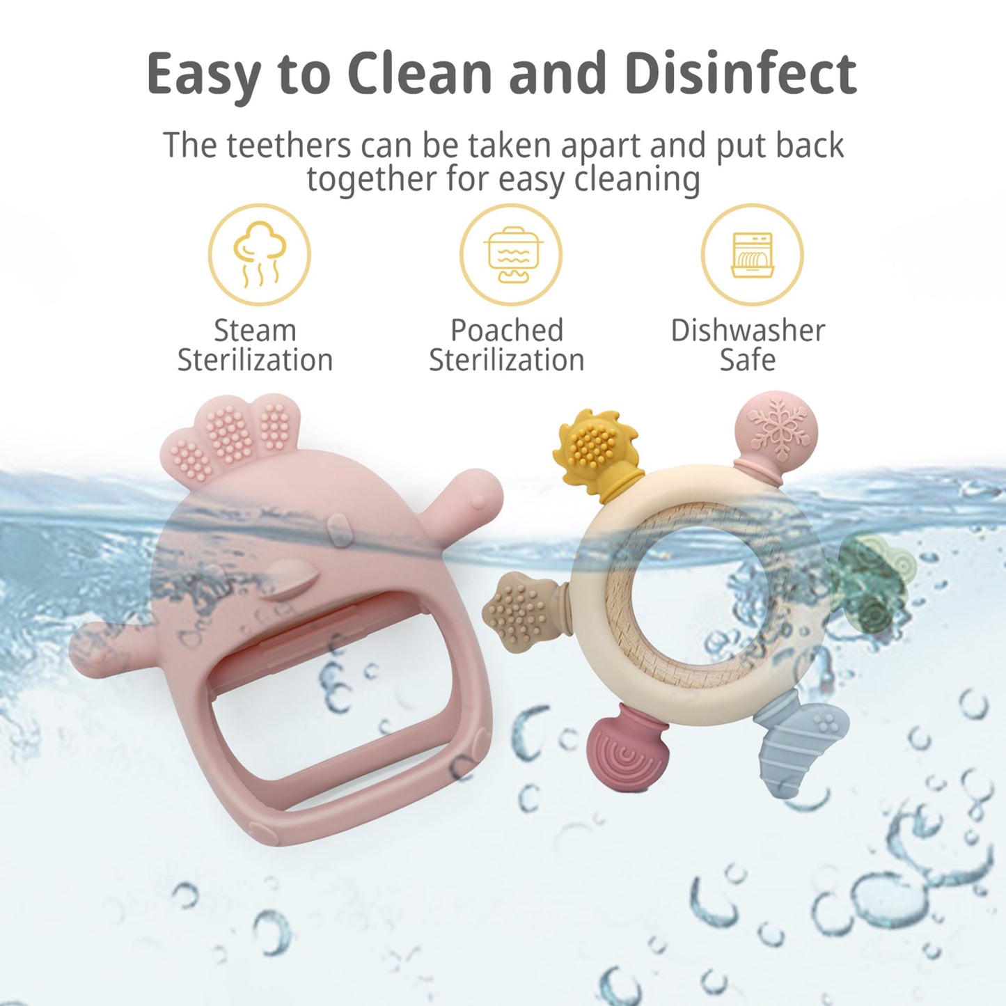 Komfy LilLove 2 Pack Baby Teething Toys for 0-6 & 6-12 Months, Food Grade Silicone Teething Mitten No Drop Teether and Ring Teether, BPA Free, One-Piece, CPC Certified Baby Chew Toys for Sucking Needs