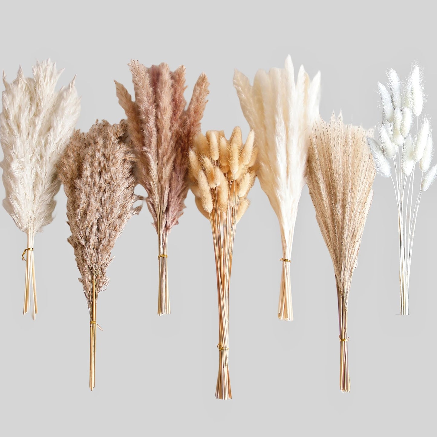 125 PCS Dried Pampas Grass Bouquet, Boho Table Decor, Bunny Tails Dried Flowers, Brown Pampas, White Pampas Grass for Weddings, Home Decor, Rustic Parties, and Baby Shower Decorations