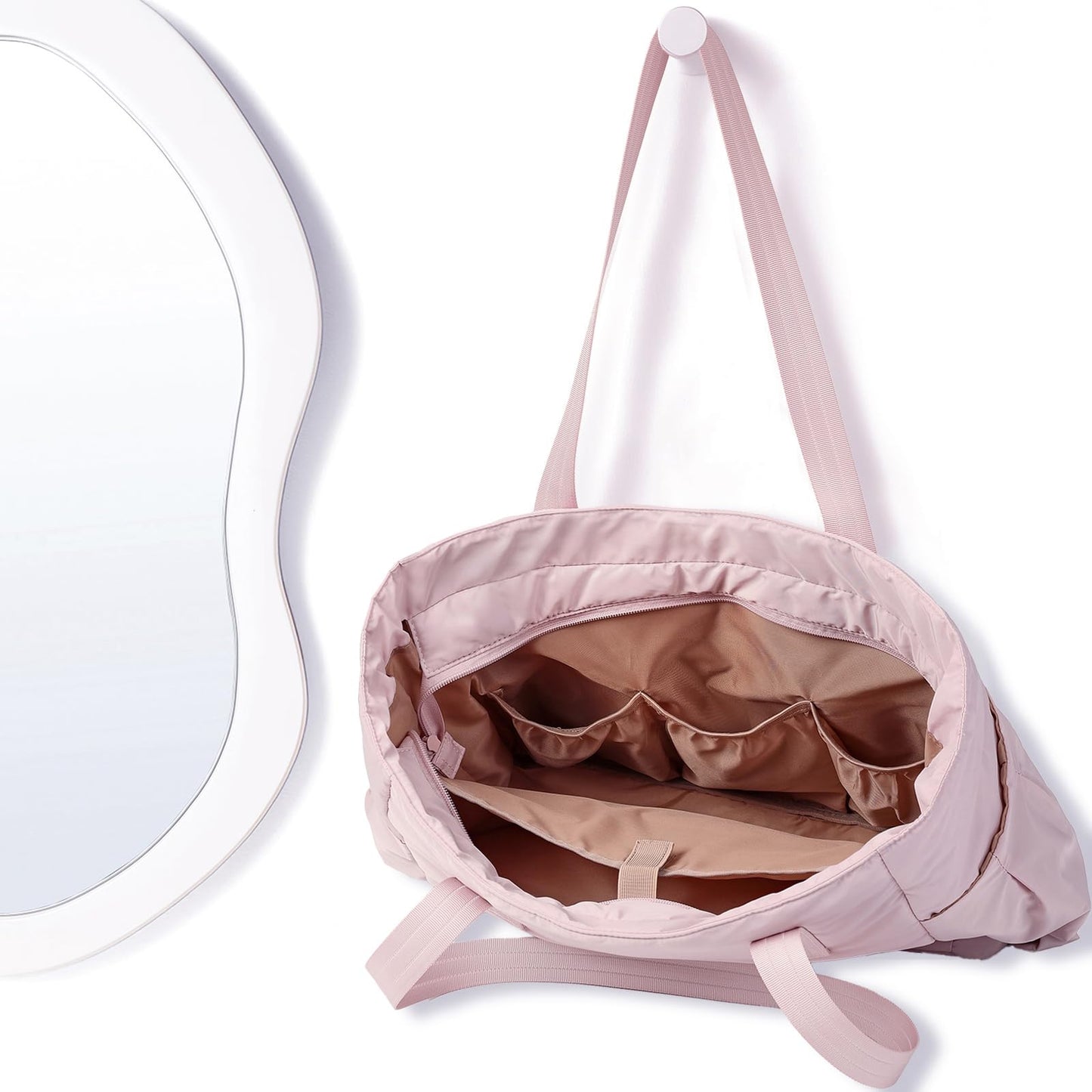 NISHEL Travel Puffy Tote Bag For Women, Ultra-Lightweight Large Tote Purse For Office Day And a Short Weekend Getaway, Pink