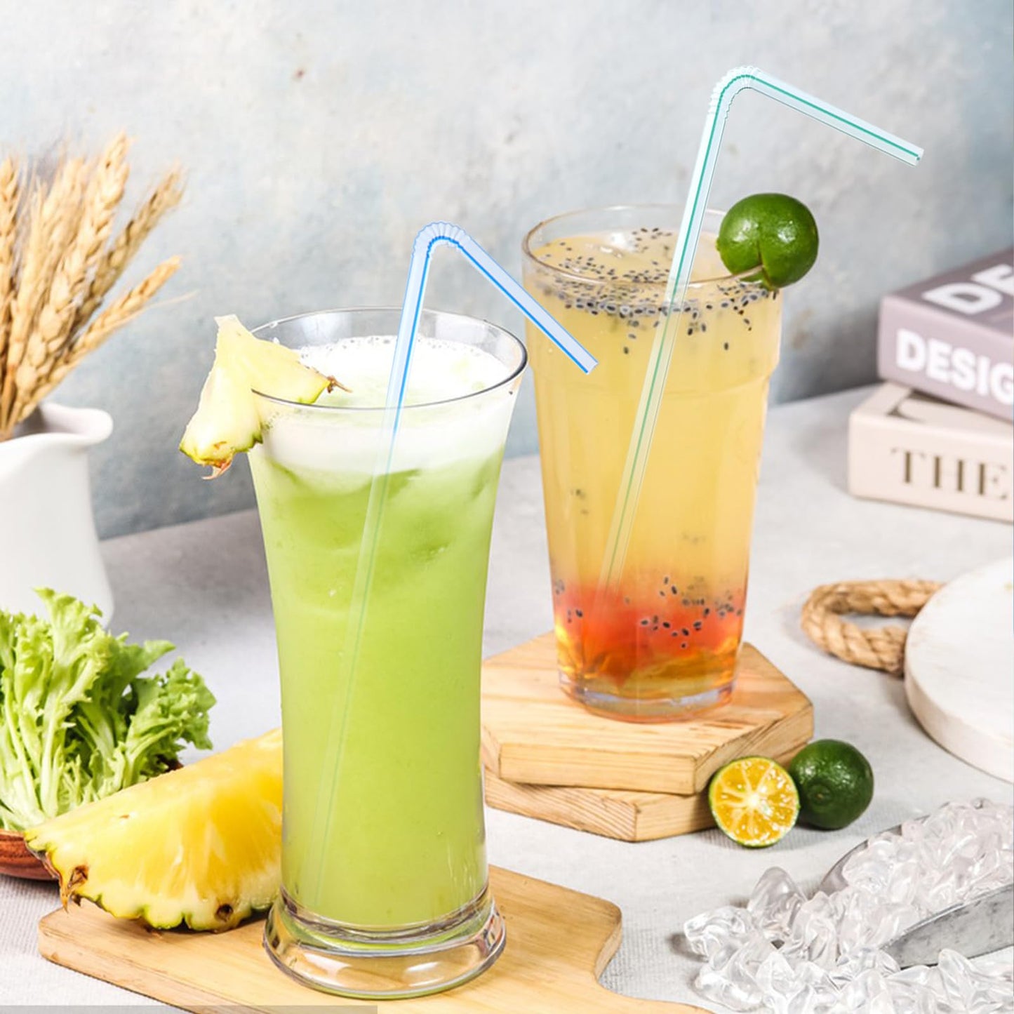 200 Pcs Plastic Disposable Straws,Flexible Plastic Straw,Bendable Disposable Drinking Striped Party Straw,Perfect for Home,Office,Birthday Party Use,Juice,Milkshake,Crafts