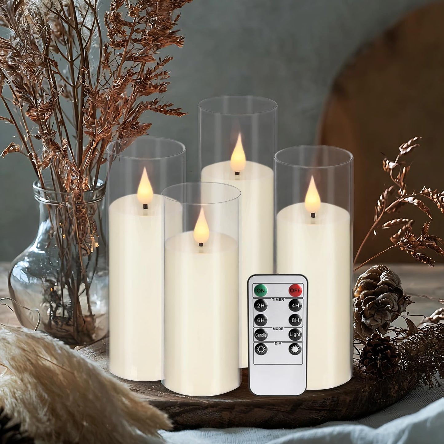 CLTNIKET 24 Pack LED Flameless Candles Set(14/16/18cm), Battery - Operated with 4 Remotes,Clear, Timer & Flickering/Steady Modes for Home décor, Wedding, Patio,Outdoor.