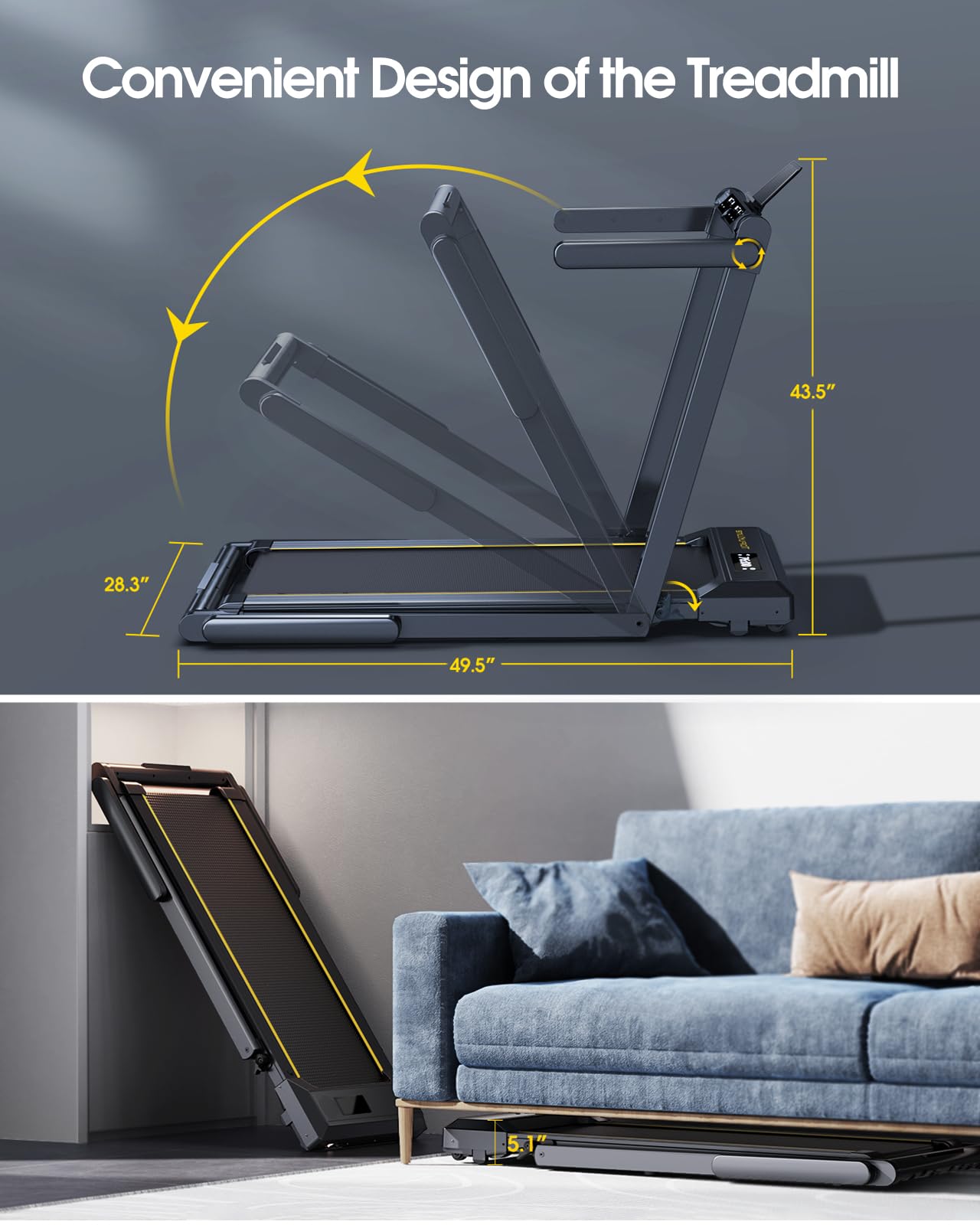 TOPUTURE Walking Pad Treadmill with 12% Incline, 4 in 1 Folding Treadmill for Home/Office with Handle Bar, 2.5HP Under Desk Treadmills Portable Walking Pad with App & Bluetooth Speaker, 0.6-10MPH