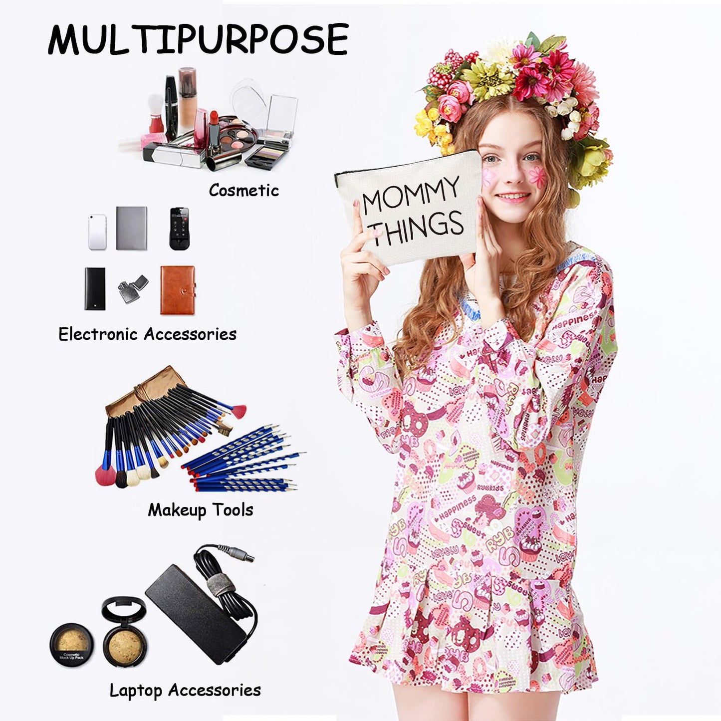 Mommy and Baby Bag Set Canvas Pouch Set Black Keepsake for New Mothers Travel Toiletry Bag for Baby Stuff, Mother's Day Gifts, Set of 2