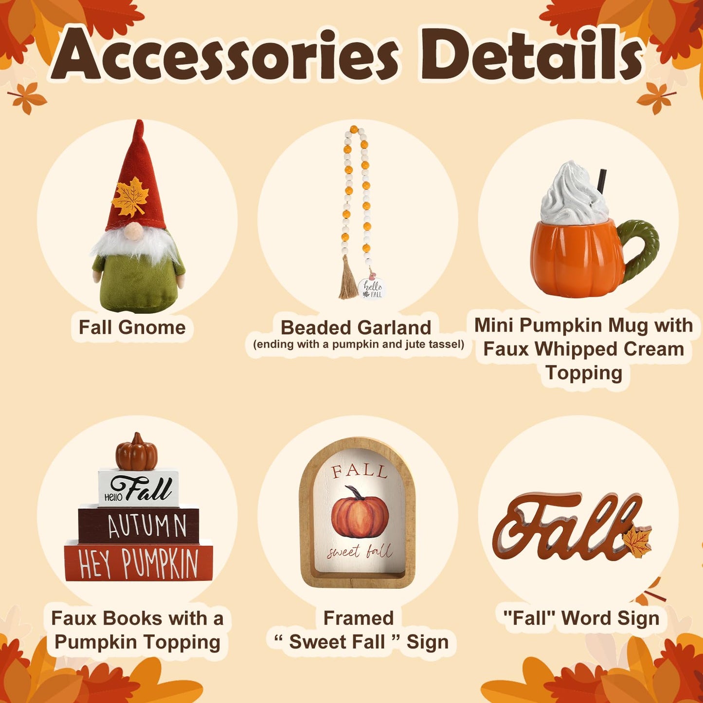 Fall Decorations, 6 PCS Fall Tiered Tray Decor Set, Thanksgiving Harvest Table Centerpiece Pumpkin Gnome Autumn Farmhouse Wood Sign, Indoor Tabletop Decor for Home Office Kitchen Shelf Mantel