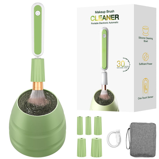 Portabl Makeup Brush Cleaner Machine -15000RPM Fast Deep Cleaning and Dry Make Up Brushes Efficient Cleaning With Storage Cas, Portable Spinning Washer, gift for women-Green