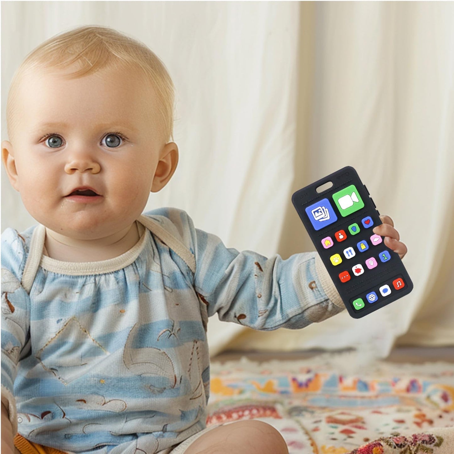 Baby Silicone Teething Toys, Phone and Remote Teether Toys for Toddlers 3-18 Months, Boys Girls Babies Teething Toy, Baby Chew Toy, Freezer BPA Free