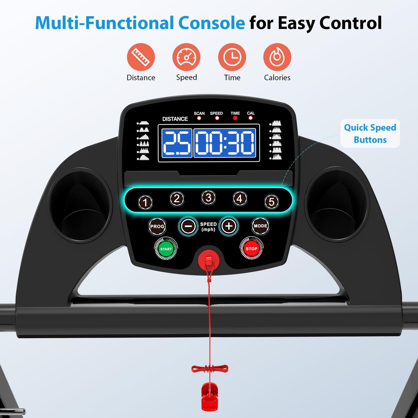 CIIHI Walking Treadmill for Senior - 300 Lbs Capacity Foldable Senior Treadmill with Long Handrails - Home Recovery Fitness Exercise Walking Machine for Elder with Phone & Cup Holder