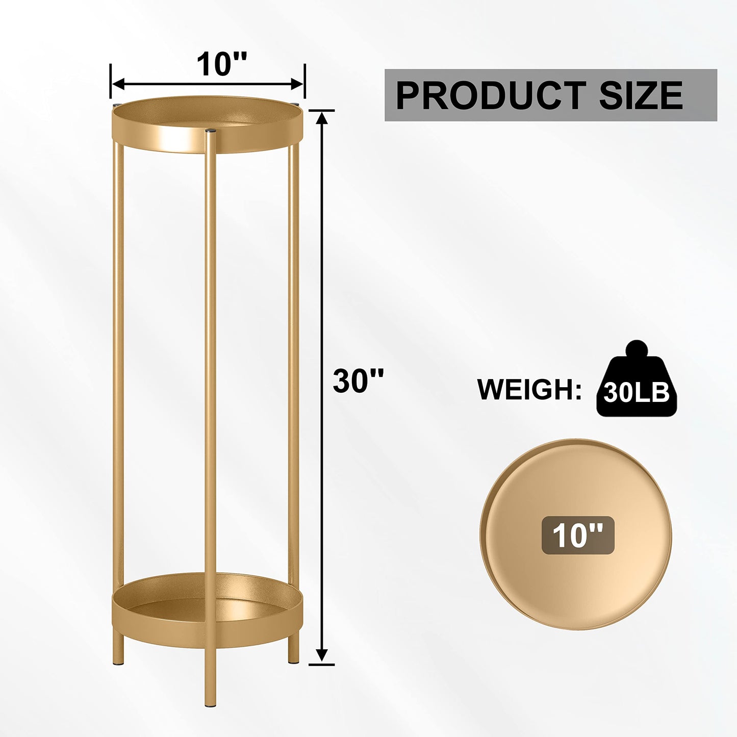 Philodwell Metal Gold Tall Plant Stand Indoor or Outdoor - 30 inch 2 Tier Modern Corner Planter Shelf Rack with 2 Removable Display Shelves(10 inch) for Bedroom Living Room Balcony