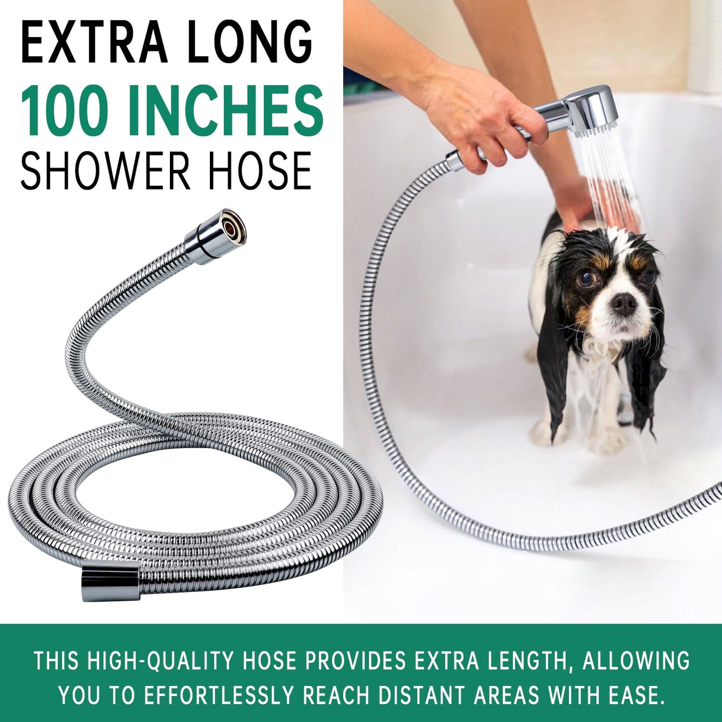 3 Mode Dog Shower Attachment, High Pressure Handheld Sprayer with ON/OFF Switch, G1/2" Metal Shower Diverter, 100 Inches Stainless Steel Hose, No Drill Hook, for Indoor Pet Bathing and Washing