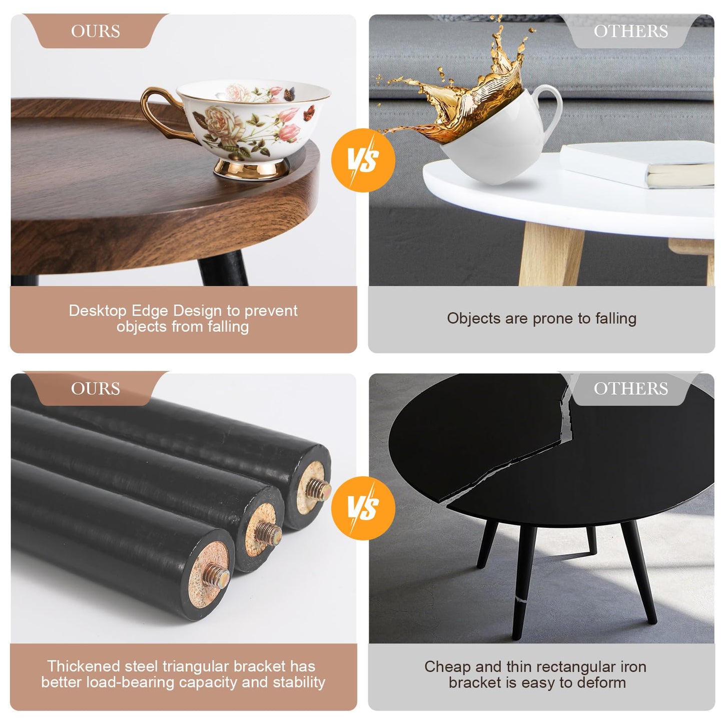 Nesting Coffee Table Set of 2, Modern Round Coffee Tables Nesting Side Table Set, Easy Assembly Nesting Tables for Living Room, Walnut Wood End Tables for Home Office Yard