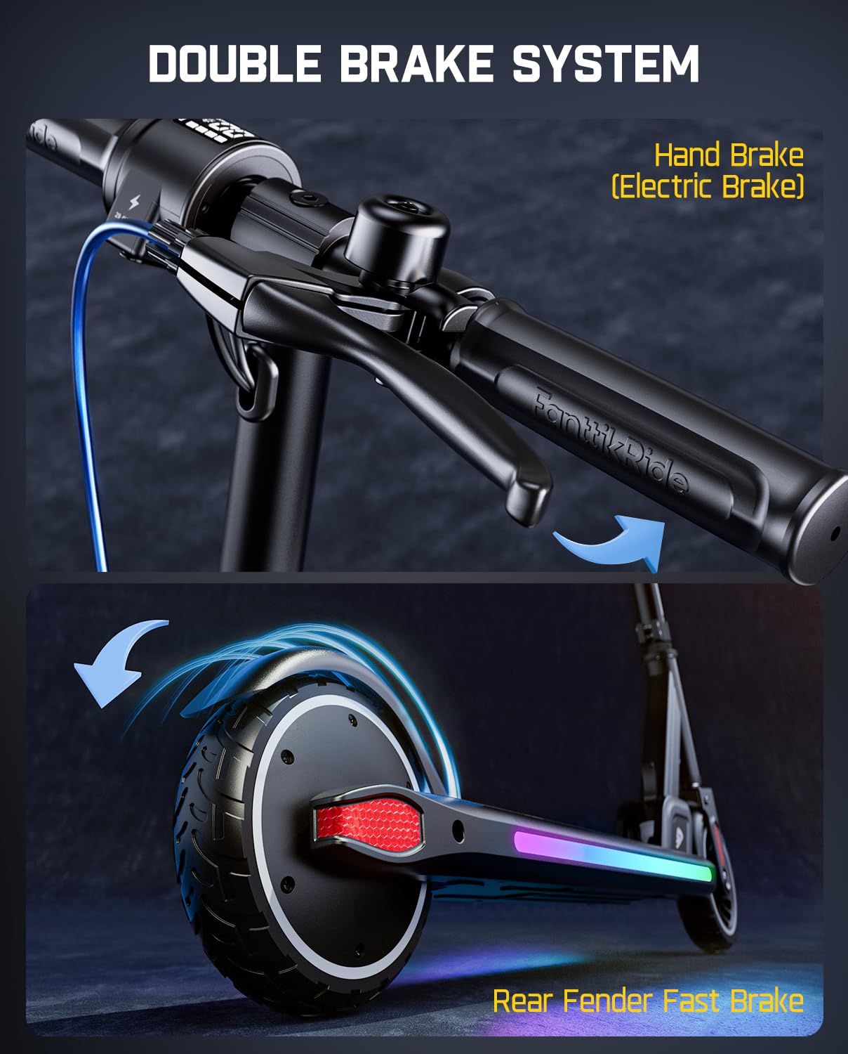 FanttikRide T9 Apex Electric Scooter for Kids 4.3-5.6 ft,200 W Motor, LED Colorful Lights with Bluetooth Music Speaker, 7/10/12 MPH Digital Display, Adjustable Height, Foldable, Up to 40 mins,Black