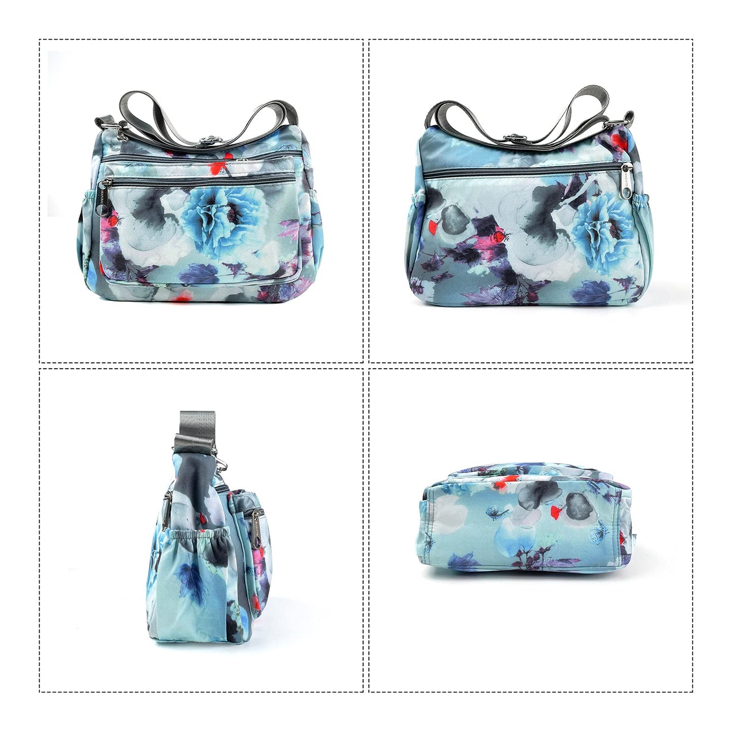 NOTAG Shoulder Bags for Women Nylon Floral Crossbody Purses Water Resistant Messenger Bags Pocketbooks (BJY)