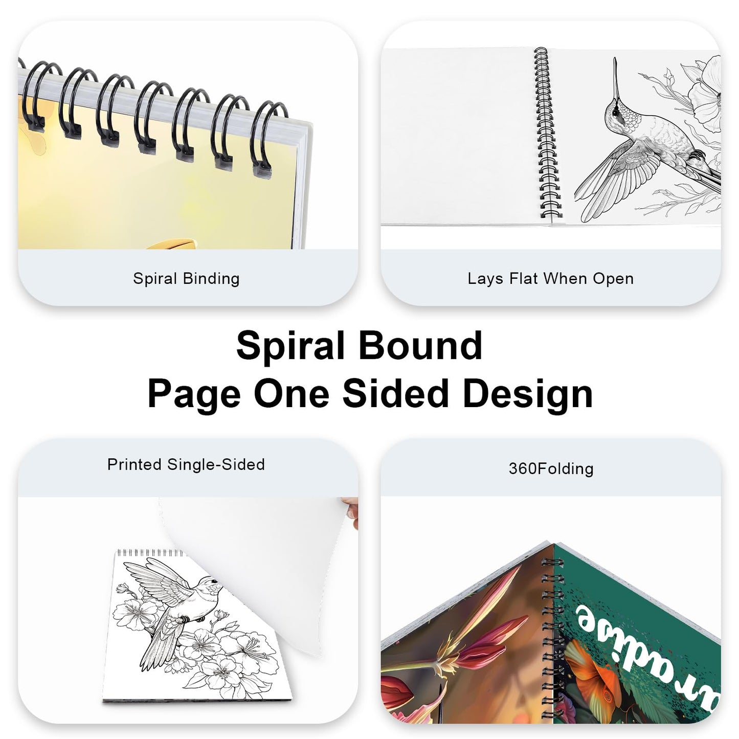 CKMOREL Humming Bird Adult Coloring Book Spiral Bound Mindfulness Adult Coloring Book for Women Relaxation Spiral Bound Lay Flat, Single-Sided Print with 24 Pages, Anxiety Relief Gifts Relaxation