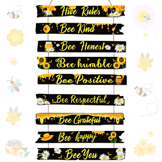 Jetec Bee Decor Plaque Gift Bee Sign Hive Rules Wall Decor Christmas Daisy Ornament for Xmas Home Spring Daisy Sunflower Decorations for Living Room Kitchen(Black)