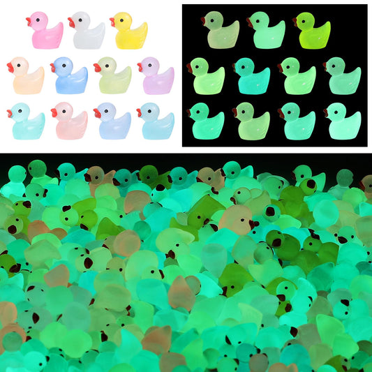 220pcs Luminous Mini Tiny Resin Ducks Plastic Small Duck Bulk, Glow in The Dark Tiny Ducks for Garden Micro Landscape Ornament Dollhouse Prank Christmas Birthday Party DIY Decoration Craft(11 Colors)