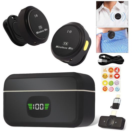 Pavicott Wireless Lavalier Microphone with Cultural Stickers for iPhone/Android Noise Cancellation 20 Hours Battery Life 100Ft Range Omnidirectional Microphone for Video Recording Interviews Podcasts