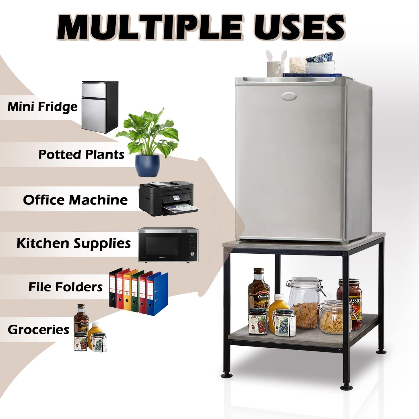 KirKical 20 Inch 2 Tiers Square End Table with Metal Frame, Rustic Grey Fridge Stand Side Table Sturdy Easy Assembly Simple Style for Living Room Bedroom, Slate Grey