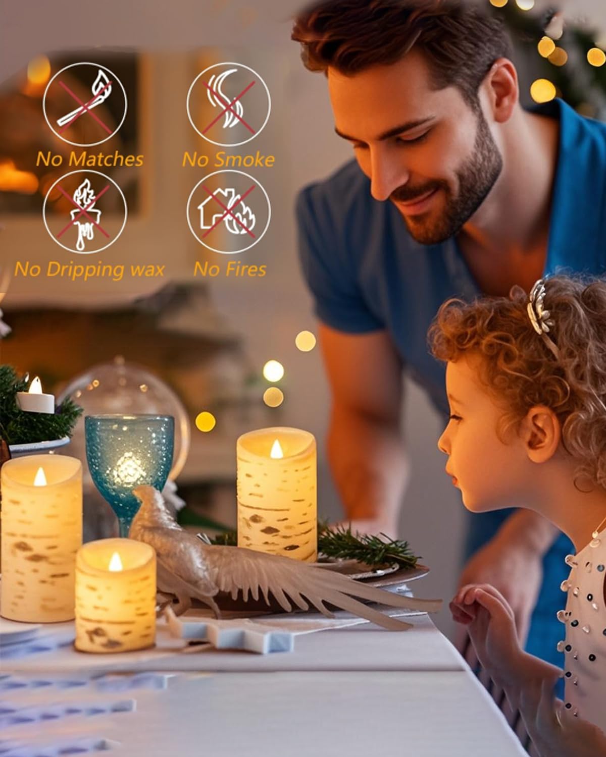 Comenzar Flameless Candles Birch Bark Candle LED Candles Home Decor H: 456" x D: 3.25" Electric Candle Faux Candles with Remote Timer Pack 3