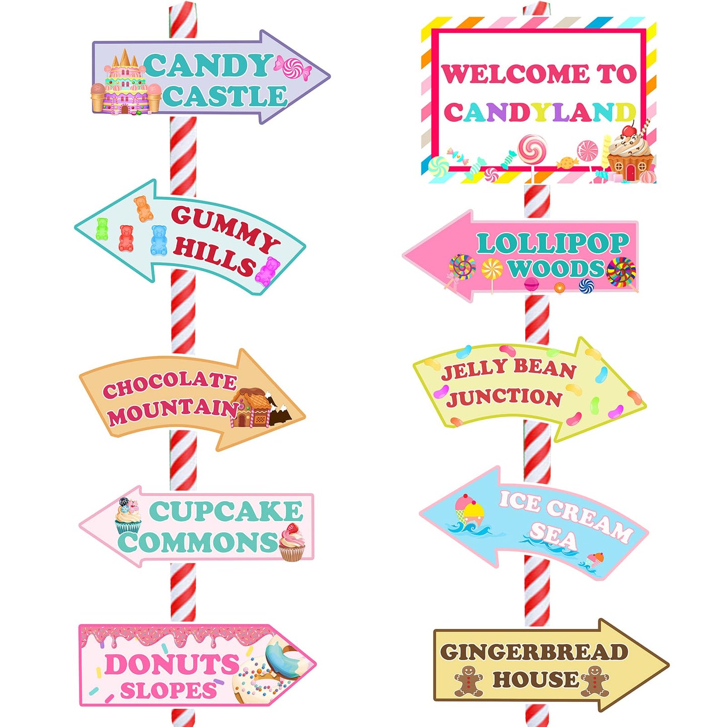 Candyland Party Decorations, Fiesec Welcome to Candy Land Sweet Party Supplies Hanging Sign Arrow Directional Sign Banner Rainbow Color 20 PCs