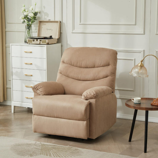 Recliner Chair, 360° Swivel Rocker Chair with Massage and Heat, Small Rocking Recliner for Small Spaces, Upholstered Manual Recliner with Side Pockets for Nursery//Bedroom/Living Room (Orange)