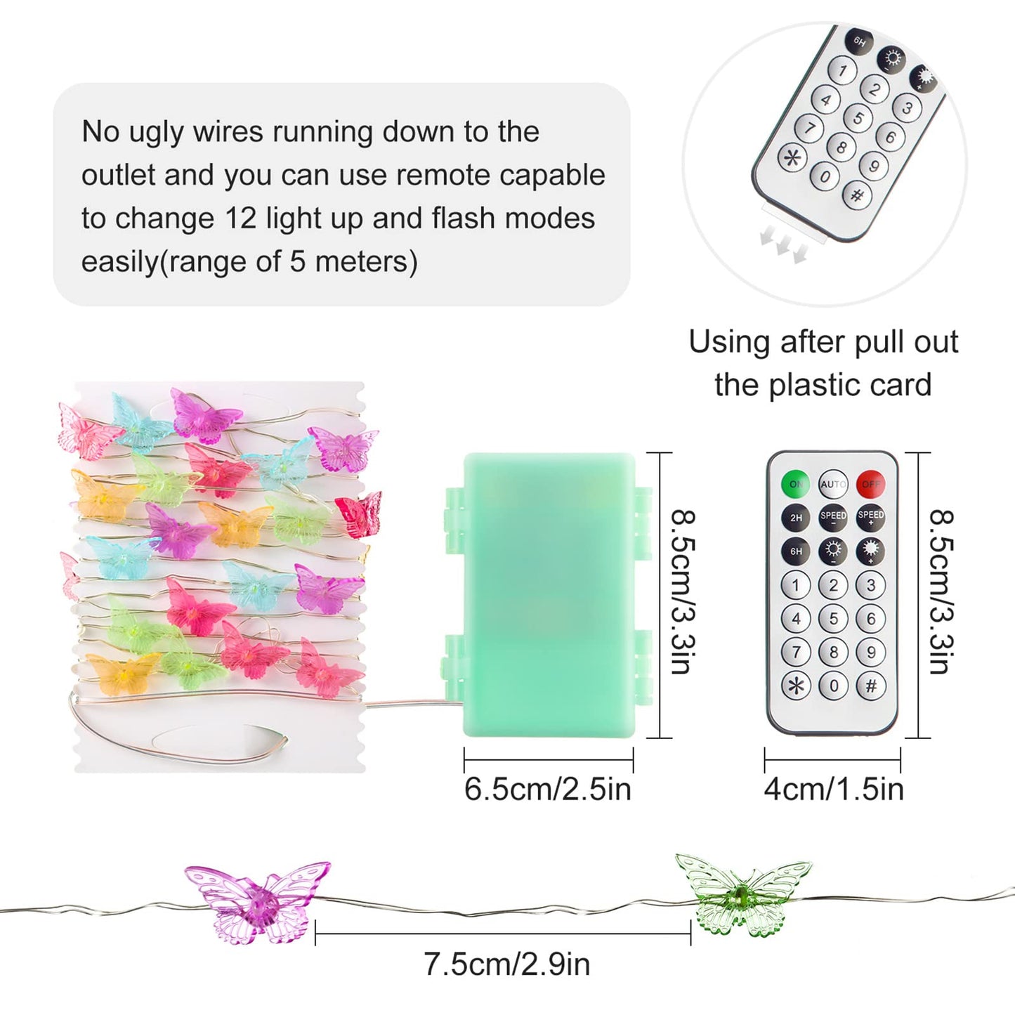 Tuanse Butterfly String Lights, 10ft 40 LEDs Battery Operated 12 Modes Summer Fairy Light Decor with Remote and Timer for Bedroom Party Garden Wedding Decoration