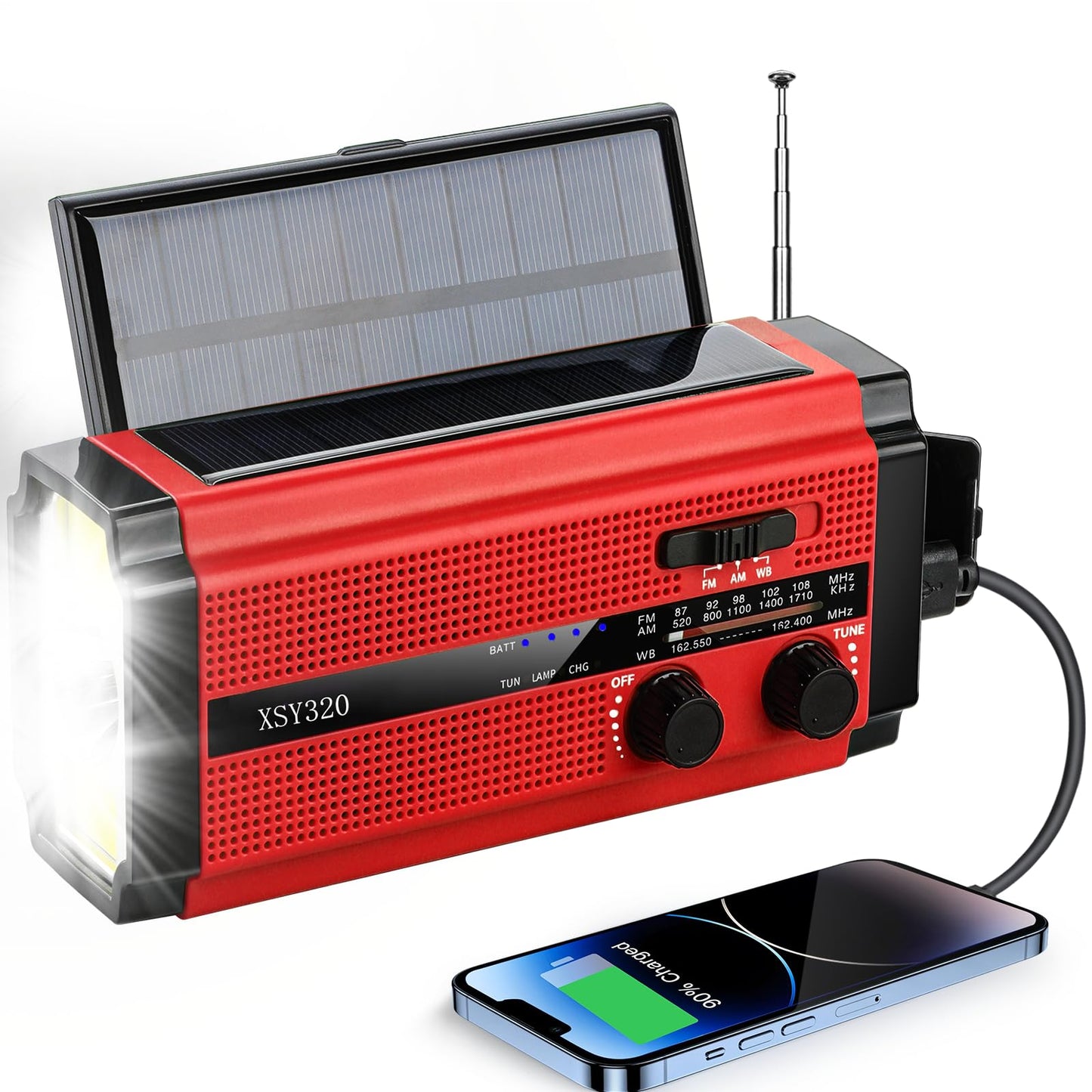 FM/AM/NOAA Weather Radio Hand Crank Self Powered Solar Portable Mini Emergency Survival Radios with 3 LED Super Bright Flashlight 2000mah Battery Operated Power Smart Phone Charger,SOS