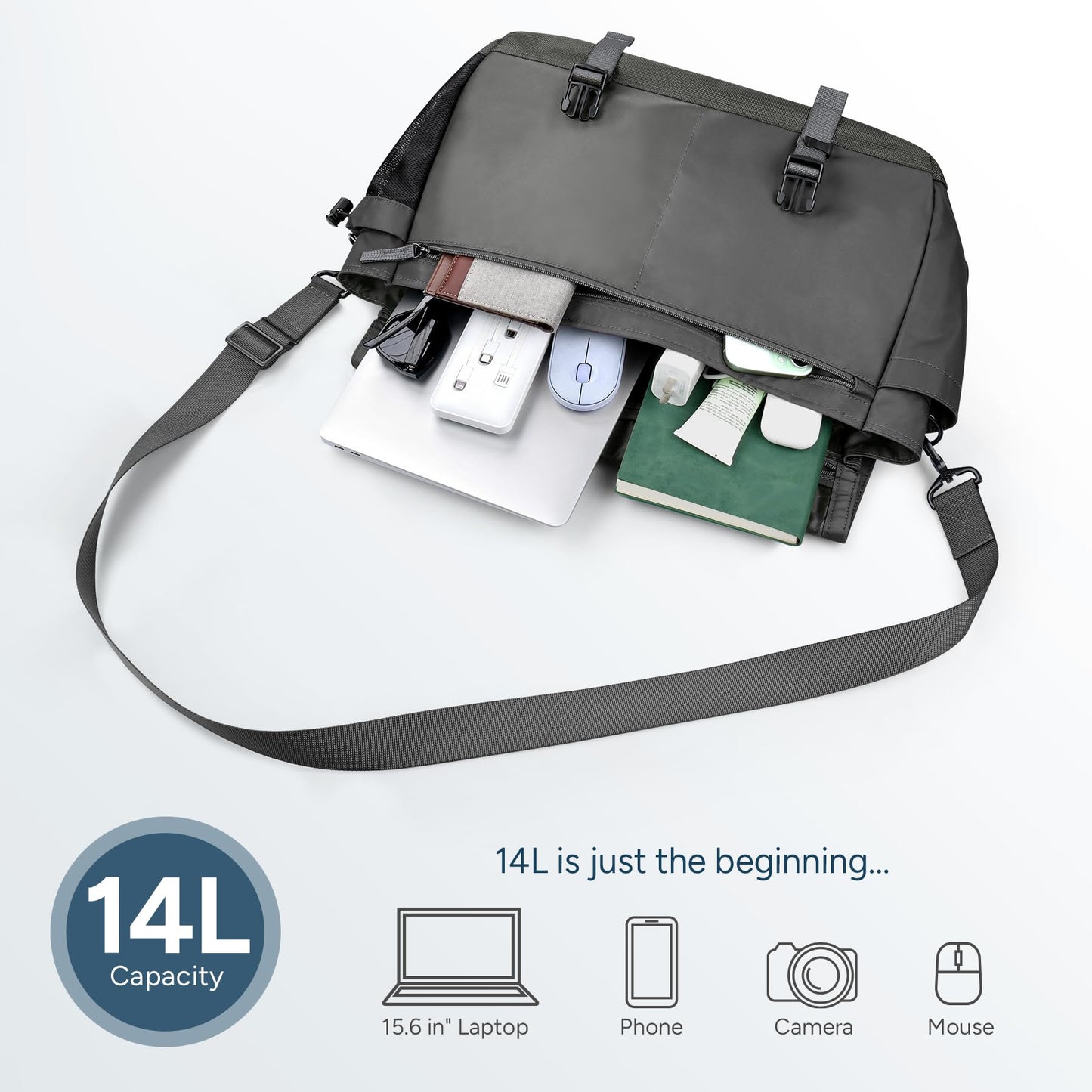 travel inspira Messenger Bag for Men/Women, Anti-theft Lightweight Men's Laptop Bag 16 inch Water Resistant Crossbody Satchel Bags Computer Work Office College Bag with Shoulder Strap, Grey