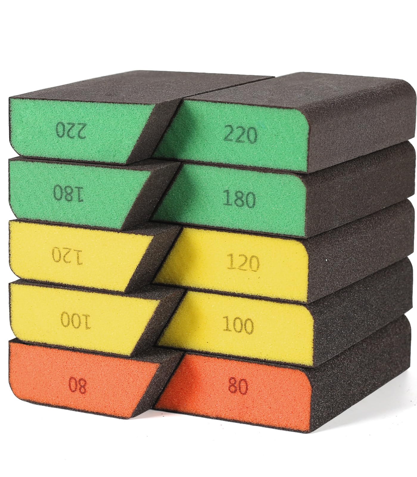 BOSHCRFAT 6 Pack Sanding Sponge, Washable and Reusable Sanding Block for Wood Drywall Metal Glasses Coarse/Medium/Fine/Superfine in 60/120/220 Grit Sandpaper Block