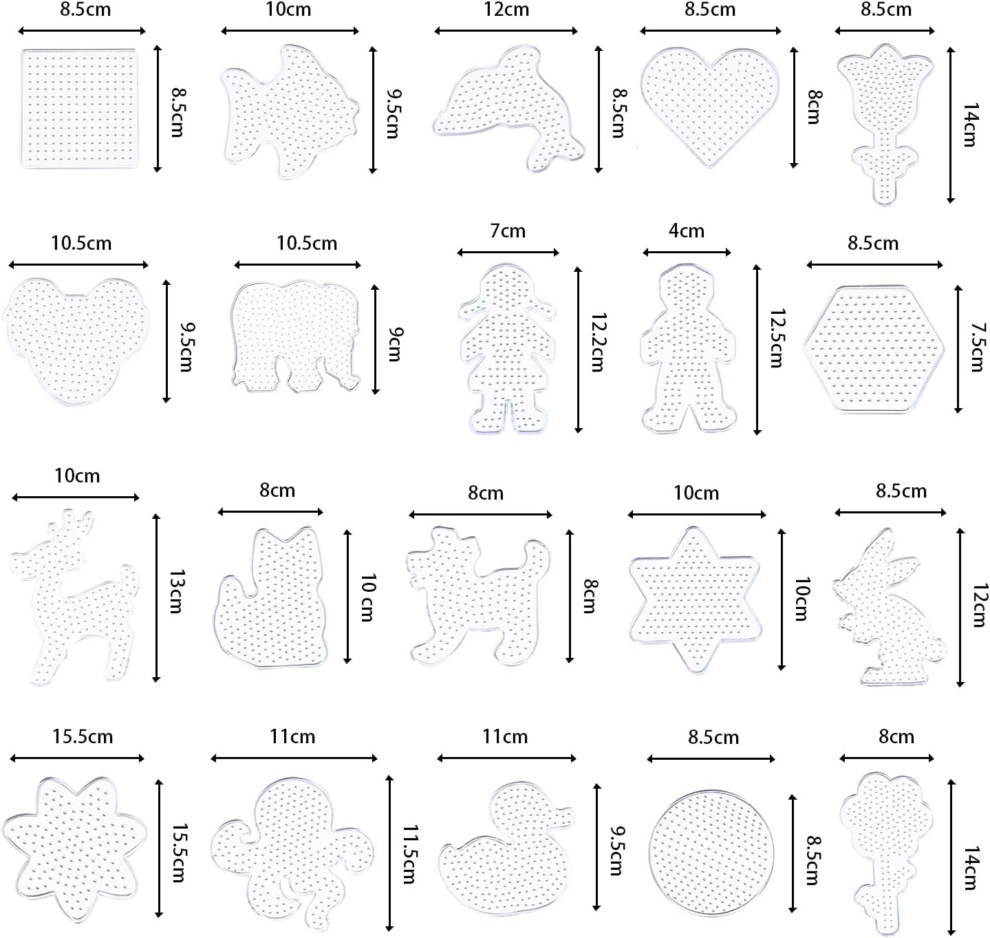 20 Pieces 5mm Fuse Beads Pegboards Clear Animal Shape Plastic Pegboards Craft Tray with 20 Pieces Colorful Cards for Kids DIY Craft Beads