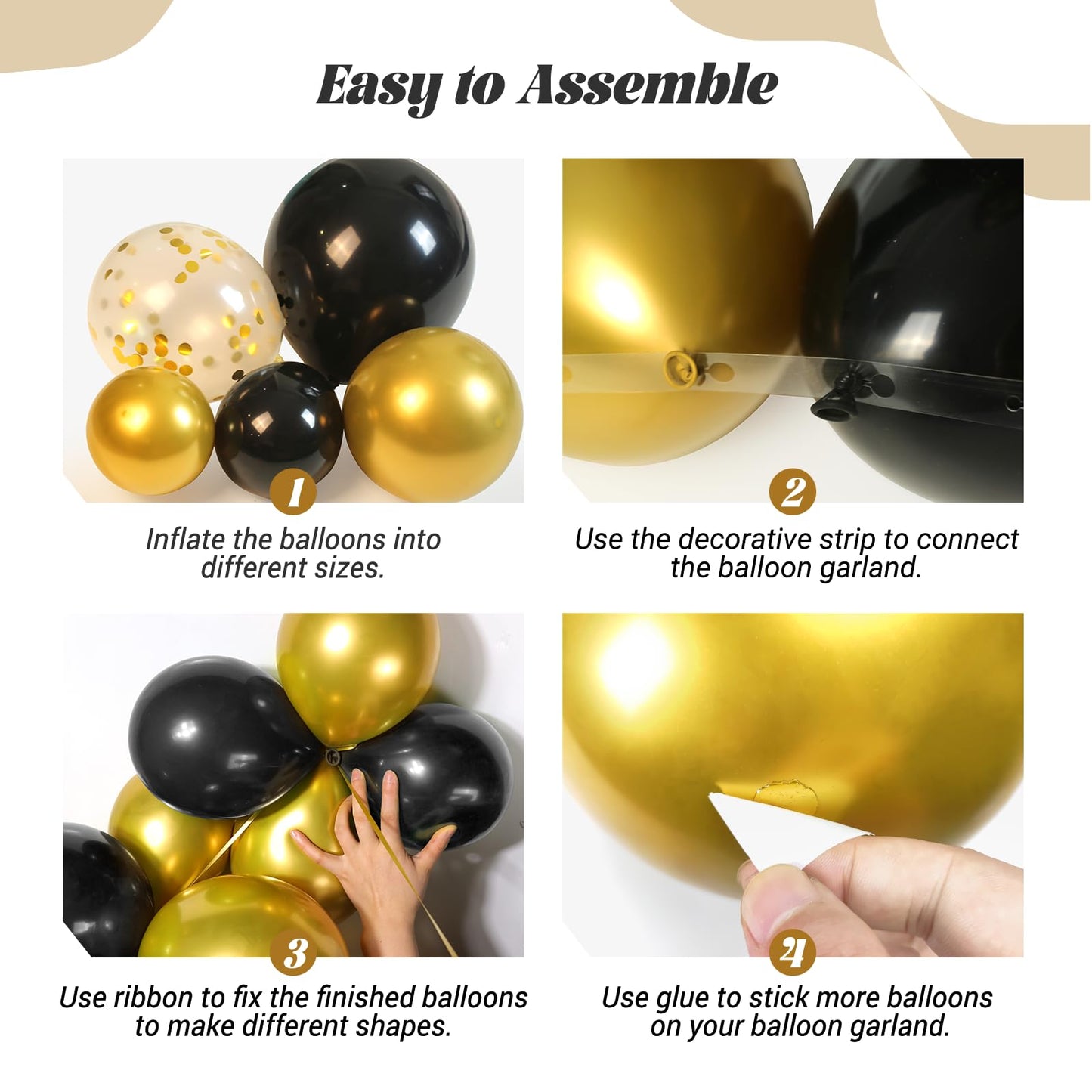 FOTIOMRG Black and Gold Balloons Garland Arch Kit, 5 10 12 18inch Black Gold Confetti Latex Balloons for 2025 Graduation New Year Anniversary Birthday Party Decorations