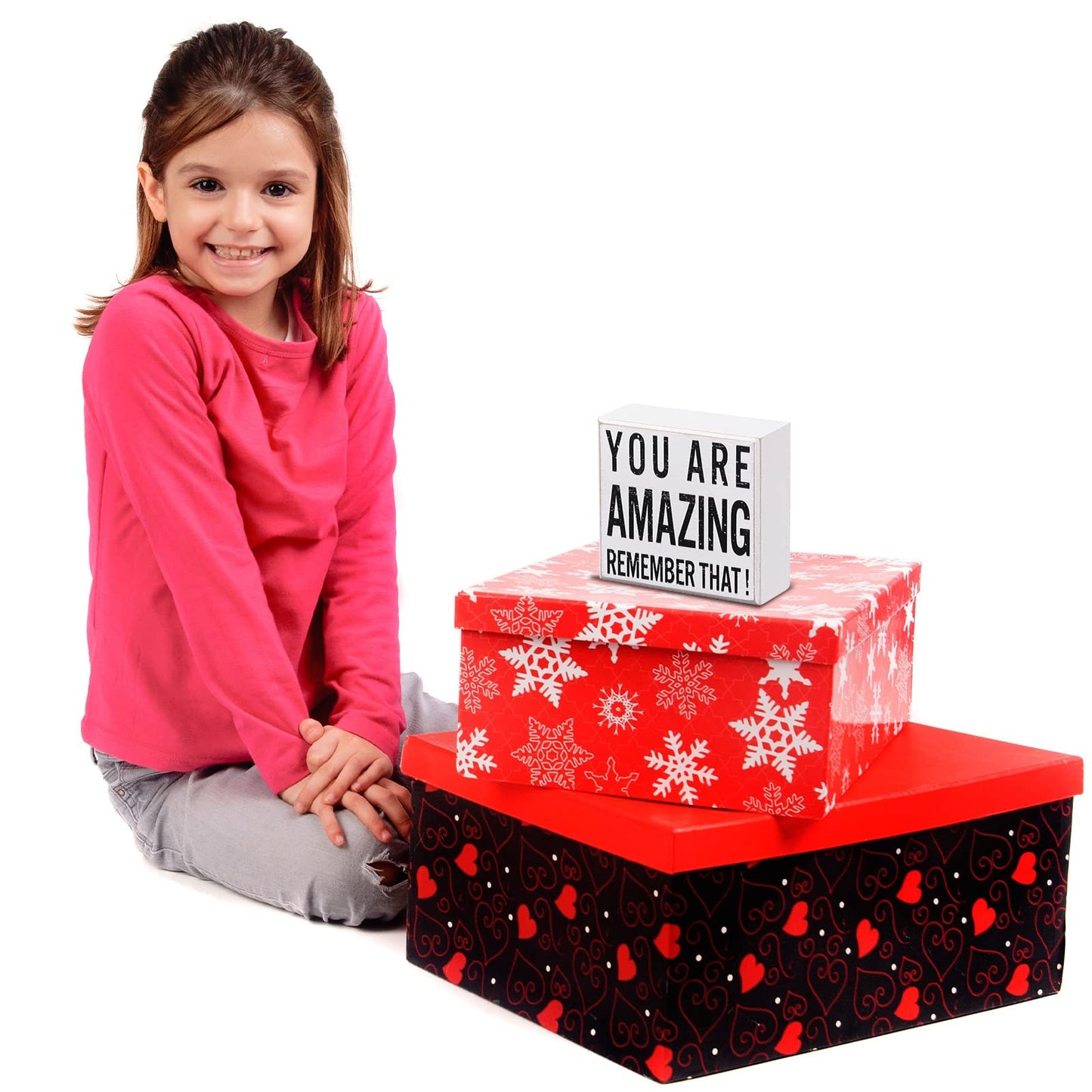 Inspirational Wooden Box Sign You are Amazing Remember That Wood Box Sign Home Decor Motivational Quote Desk Decor Thank You Gift for Home Office Bedroom Table 4.9 x 5.2 Inches(White)