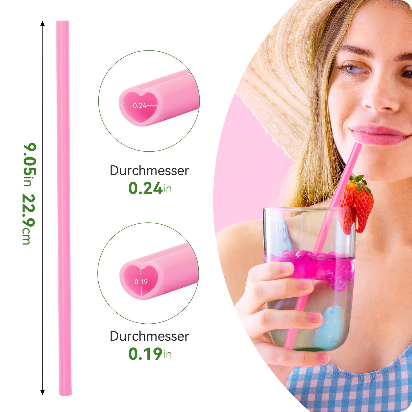 Snowfall 50 pcs Pink Heart Shaped Disposable Straws- Plastic Drinking Cute Straw for Valentines Day Cocktail Birthday Party Bridal Shower Wedding Supplies, Individually Wrapped, Pink