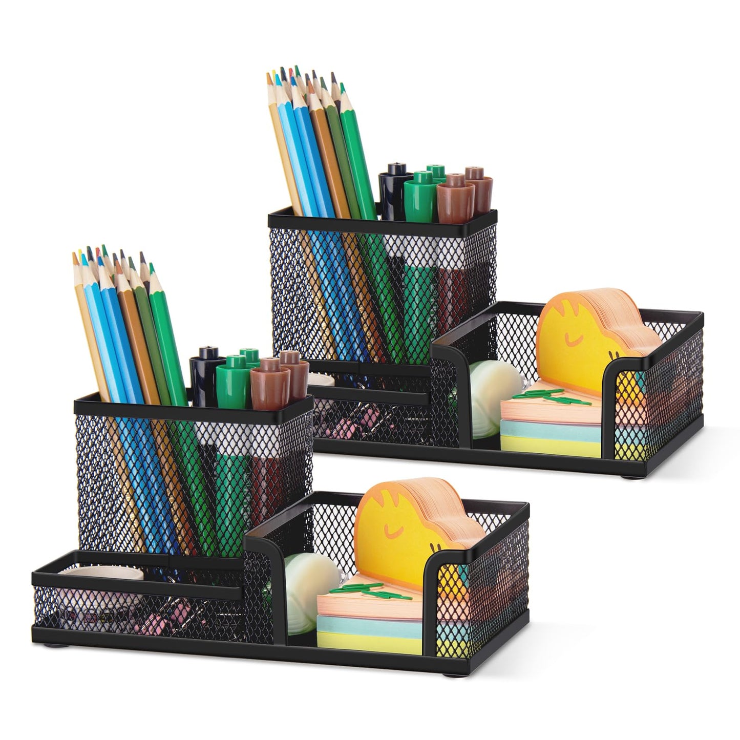 Comix Mesh Pen Pencil Holder Desk Organizer, 3 Compartment Wire Desktop Pen Pencil Cup Caddy Office Supplies Desk Accessories for Home Office School, Black
