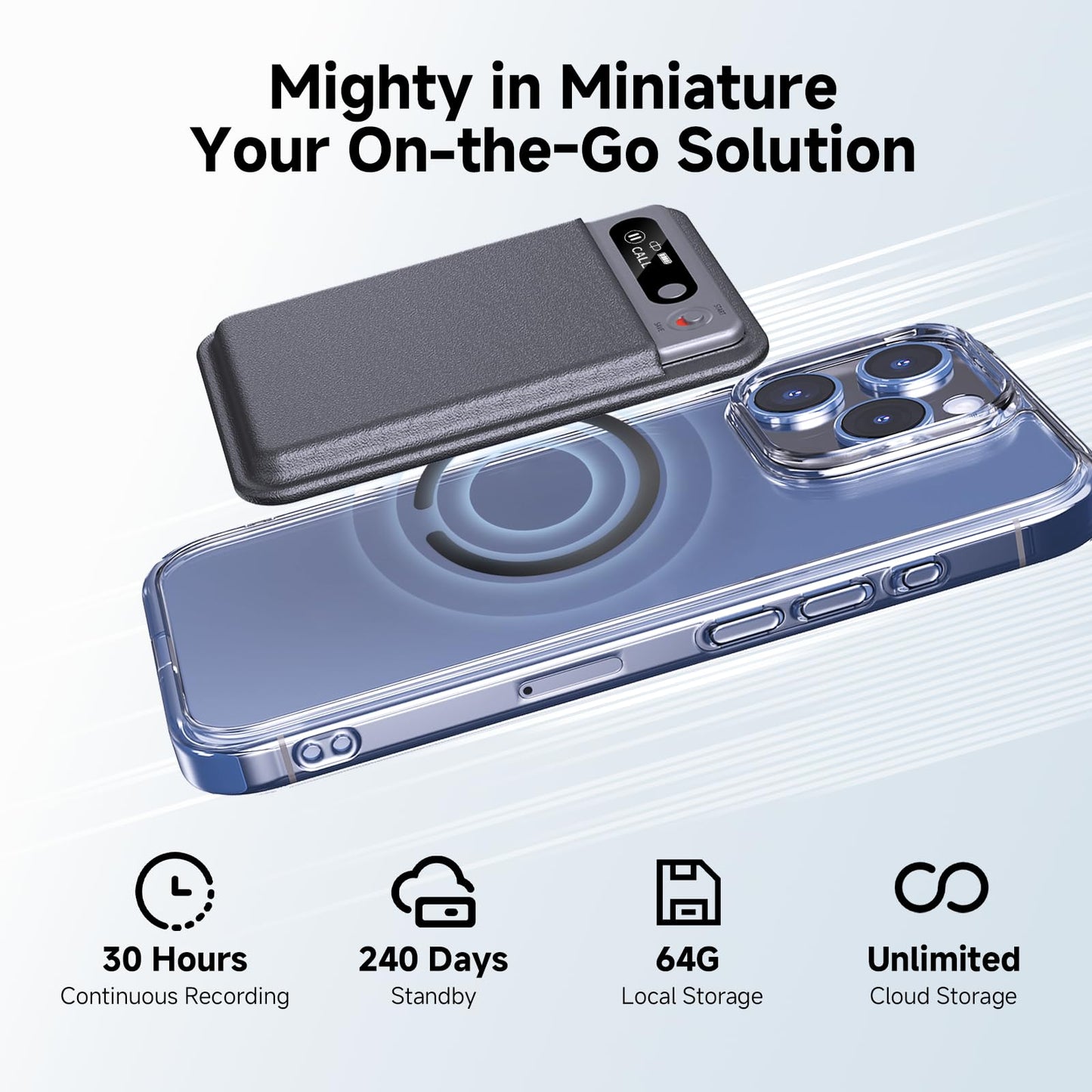 AI Voice Recorder, Note Voice Recorder with Transcribe＆Summarize, Two-Way Translation with APP, 50+ Languages, 64GB Memory, Recording Device Compact&Lightweight for Lectures, Meetings, Calls,Interview