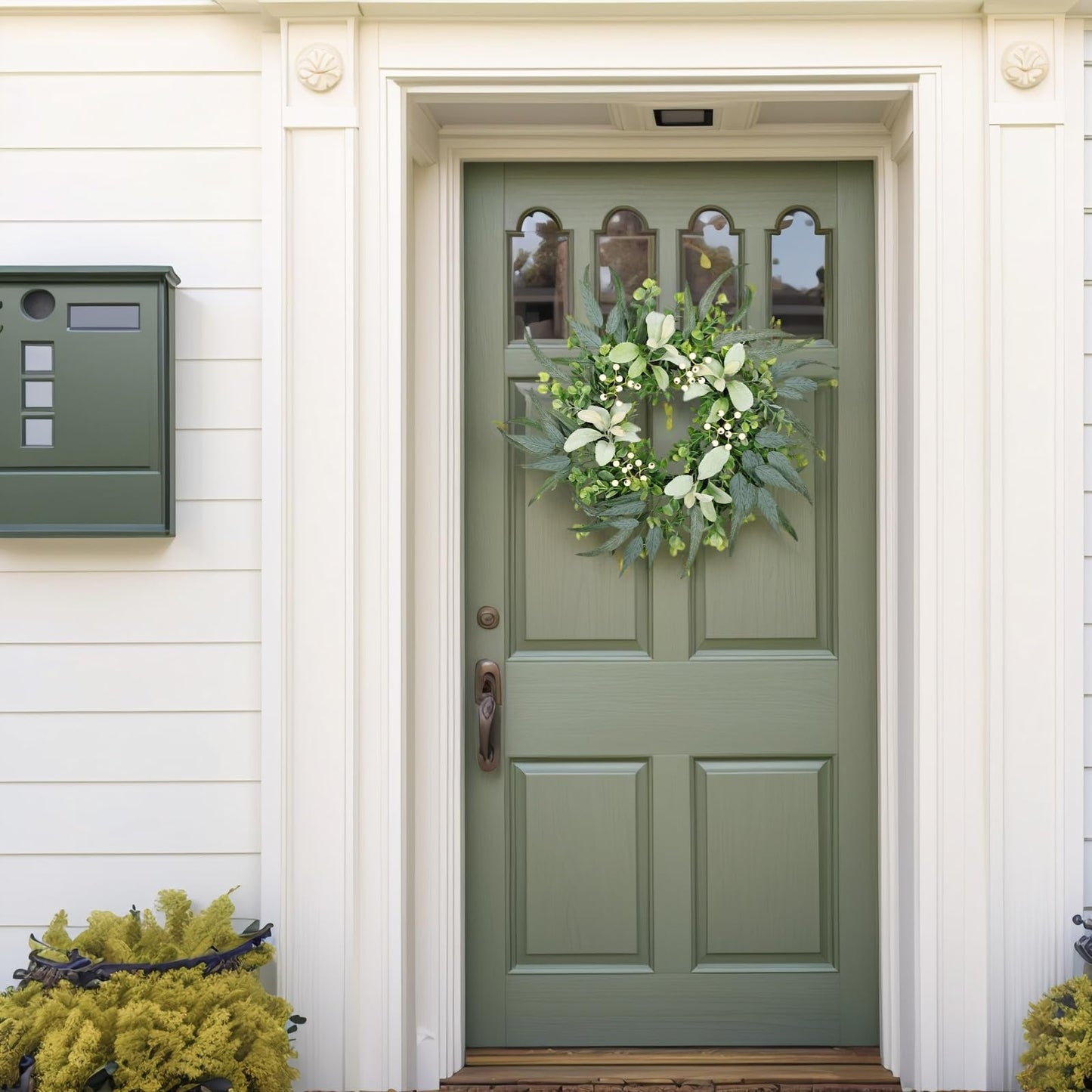 22" Eucalyptus Welcome Sign for Front Door Wreath Artgar Large Outdoor Wreaths for Windows Fireplace Home Wall Farmhouse Porch Decor,White Berries,Spring Summer All Seasons Green