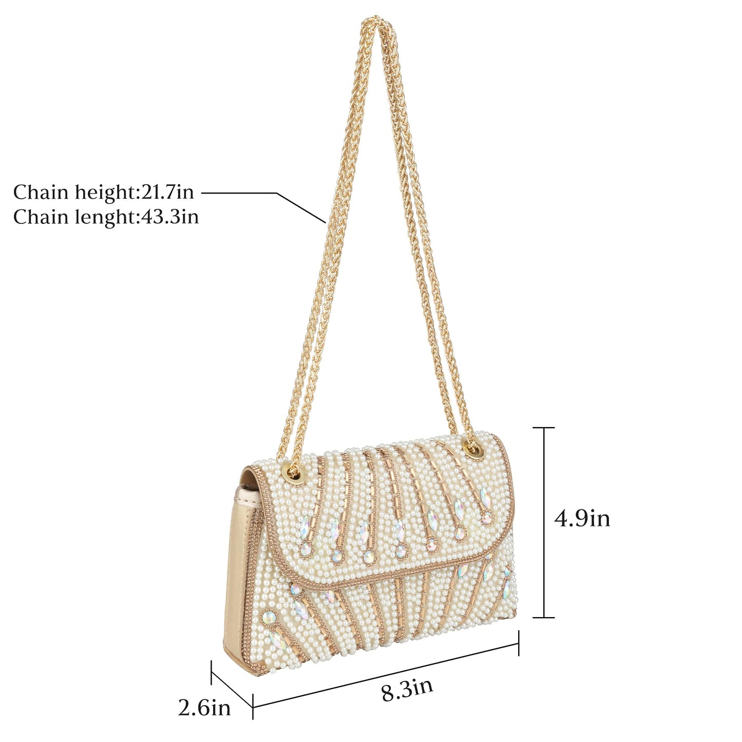 Gripit Pearl Clutch Purse Sparkly Rhinestone Evening Bag Small Glitter Wedding Party Prom Handbag for Women