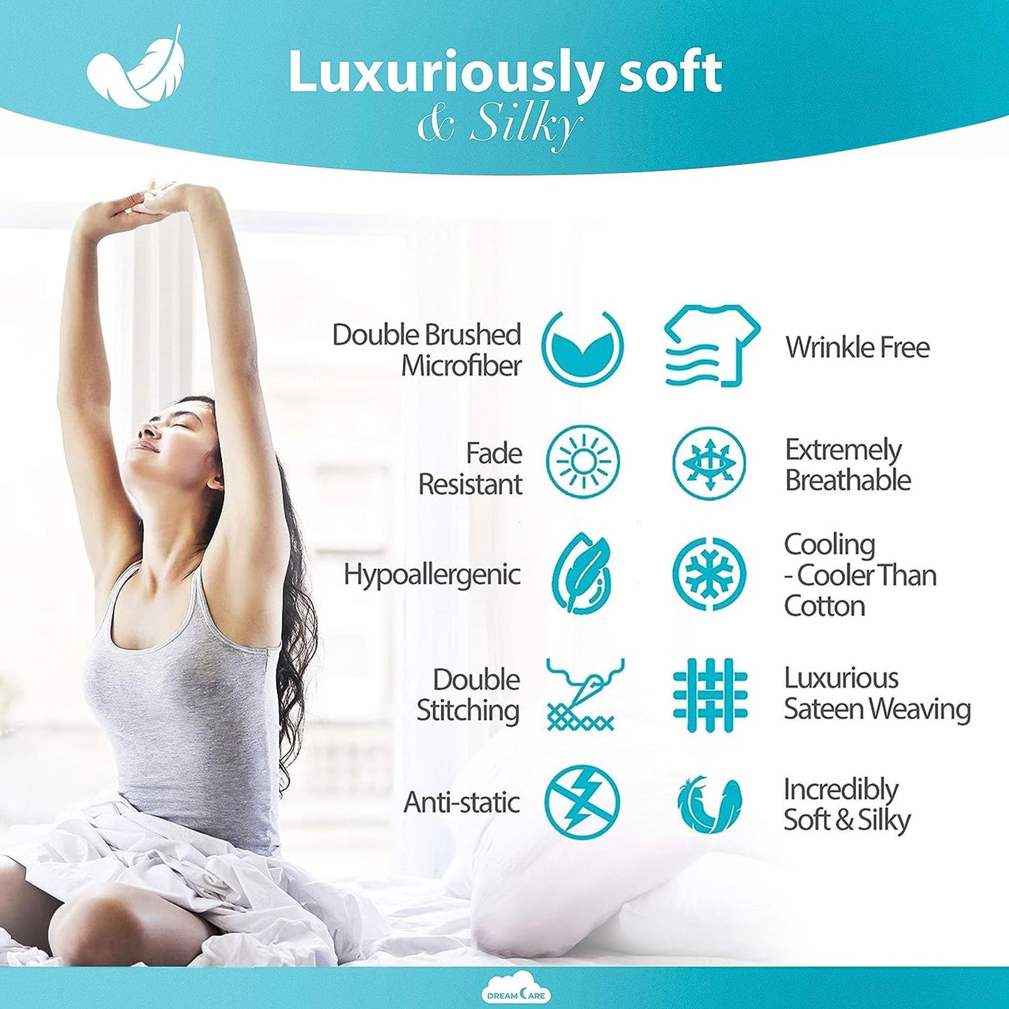 DREAMCARE Queen Fitted Sheet - Extra Deep Pocket Fitted Sheet - Fits up to 21 inch Mattress - Deep Pocket Queen Sheets - Hotel Luxury - Oeko-Tex Certified Sheets - 1 Fitted Sheet Only (Navy Blue