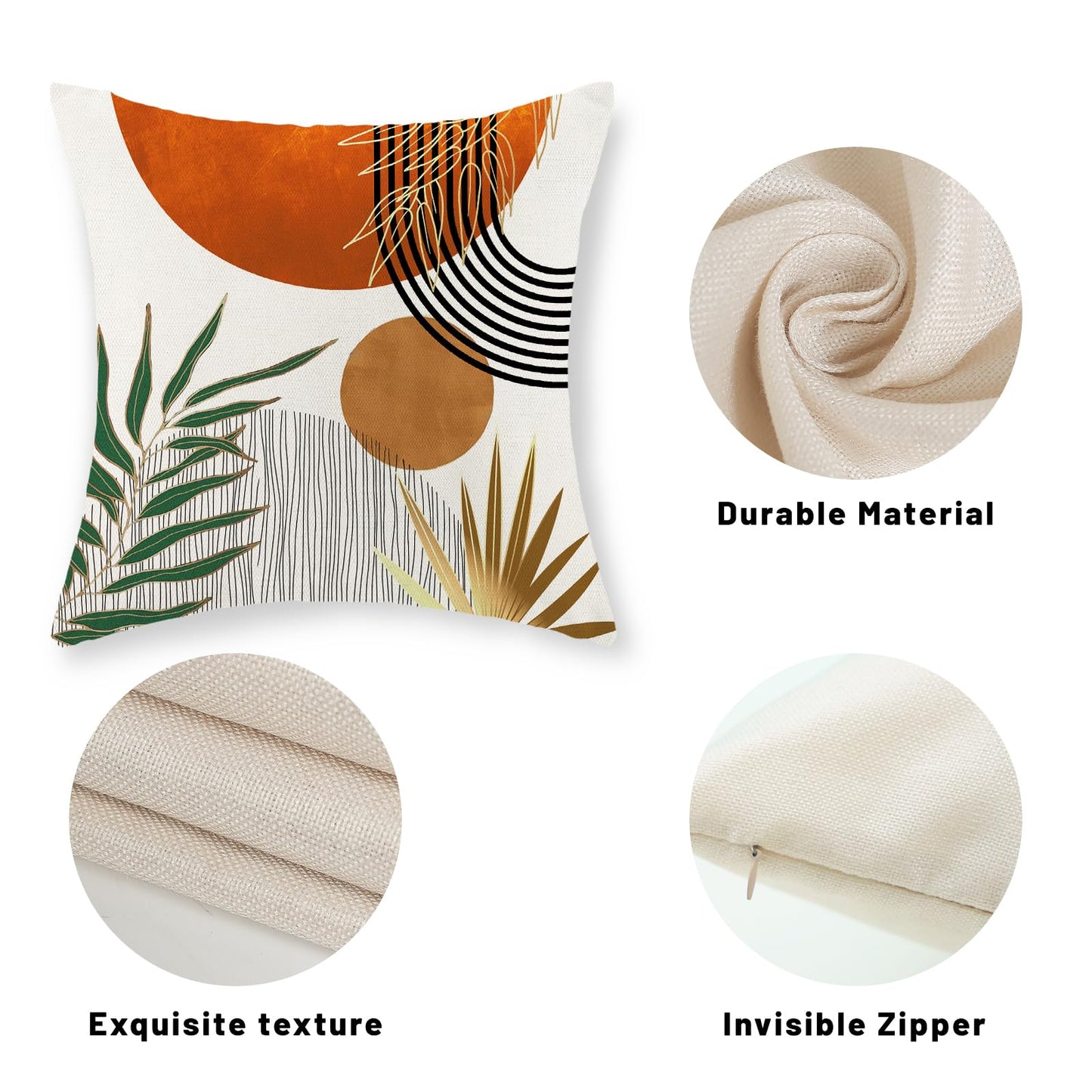 GOLIANDA Boho Pillow Covers 20x20 Set of 2 Green Gold Orange Throw Pillows Tropical Leaves Sunset Modern Mid Century Decorative Pillowcase Outdoor Bohemian Linen Cushion Case for Couch Sofa Bed Decor