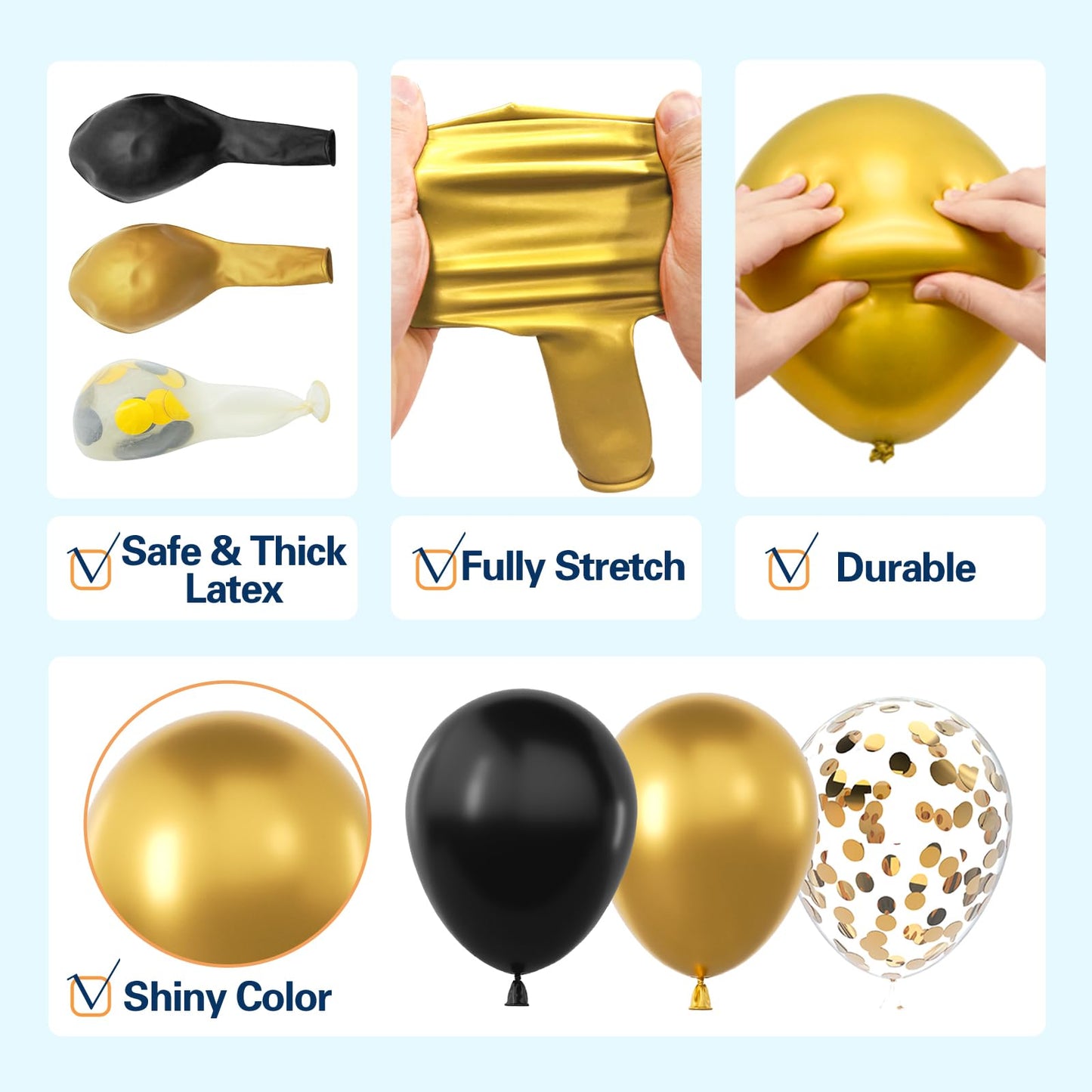 137Pcs Black and Gold Balloons Garland Arch Kit with Stars - 5 10 12 18 inch Black Gold Confetti Latex Party Balloons for 2025 Graduation Retirement Decorations Birthday