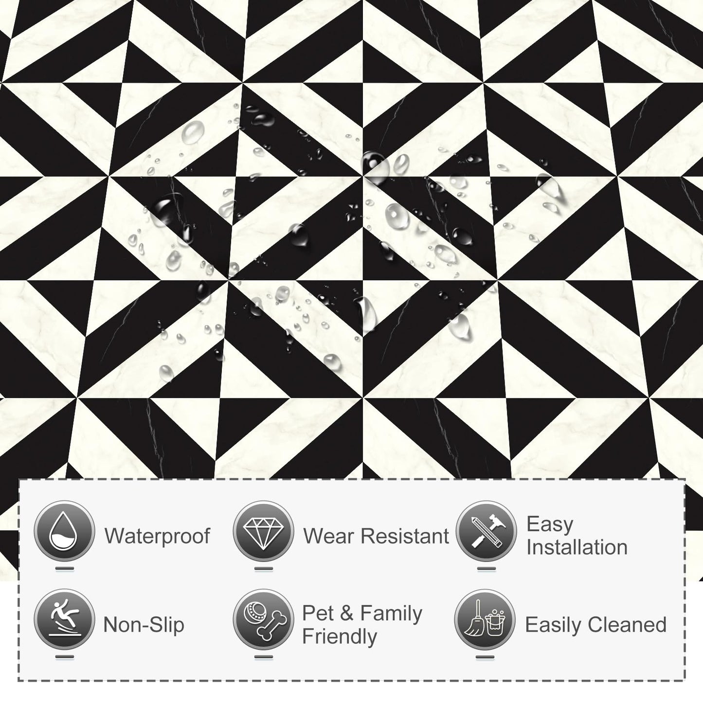 MORCART Peel and Stick Floor Tile - 20 PCS, 11.8" x 11.8" Vinyl Flooring - Waterproof Self-Adhesive Tile Sticker for Bathroom, Kitchen, Dining Room, Bedrooms - Cover 19.4 Sq. Ft, Black & White Marble