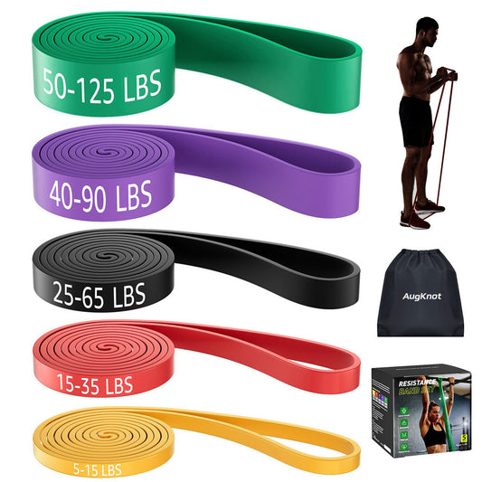 AugKnot Resistance Bands for Working Out: 5-Levels Exercise Bands Set - Pull Up Assistance Elastic Silicone - Physical Therapy/Stretching/Training - Home Gym for Women and Men Waterproof Lightweight