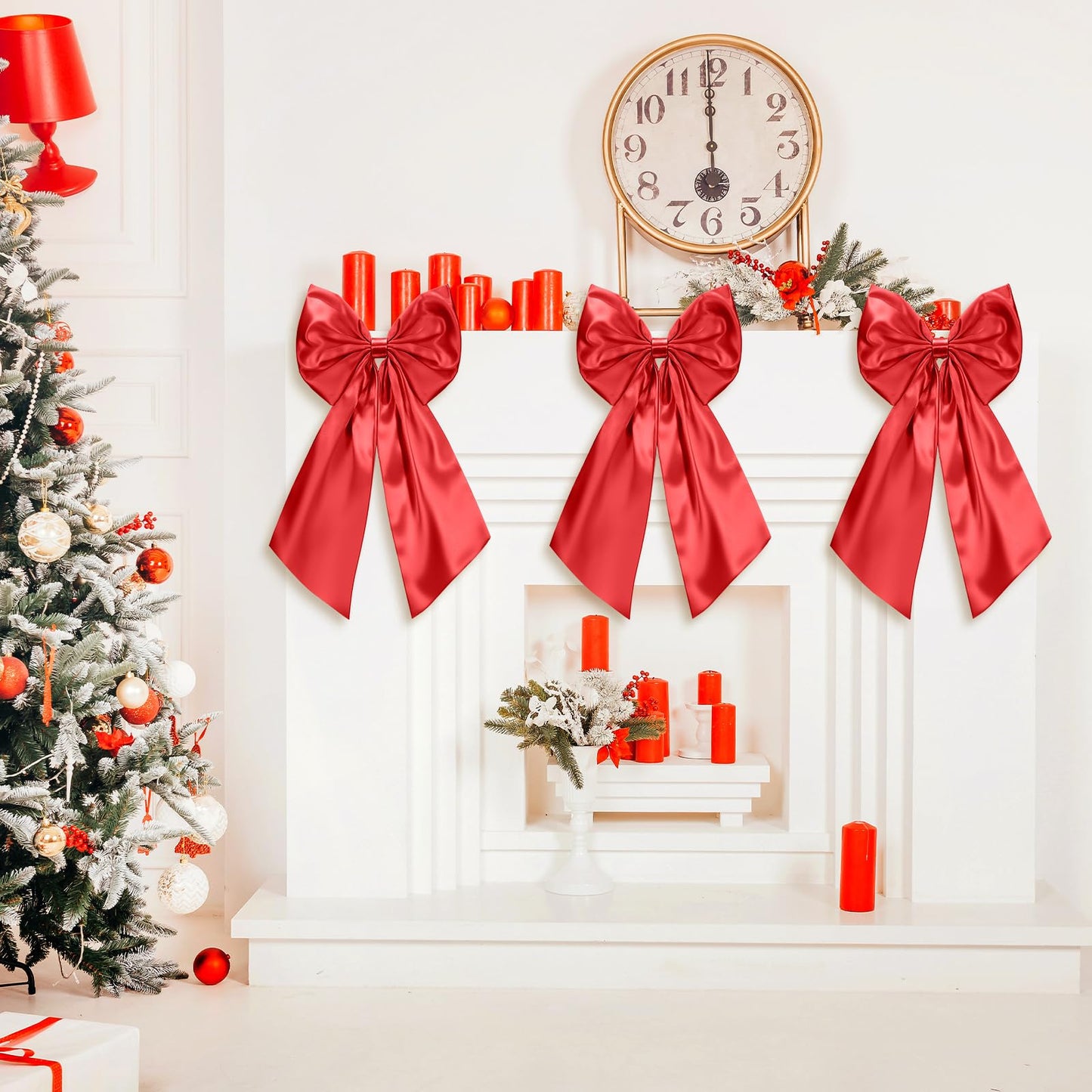 Suncalla 3 Pcs 2 FT Large Bow Decorations Big Satin Bows Hanging Wall Decors for Room Fireplace Coquette Birthday Backdrop Bridal Shower Wedding Bachelorette Christmas Party Supplies(Red)