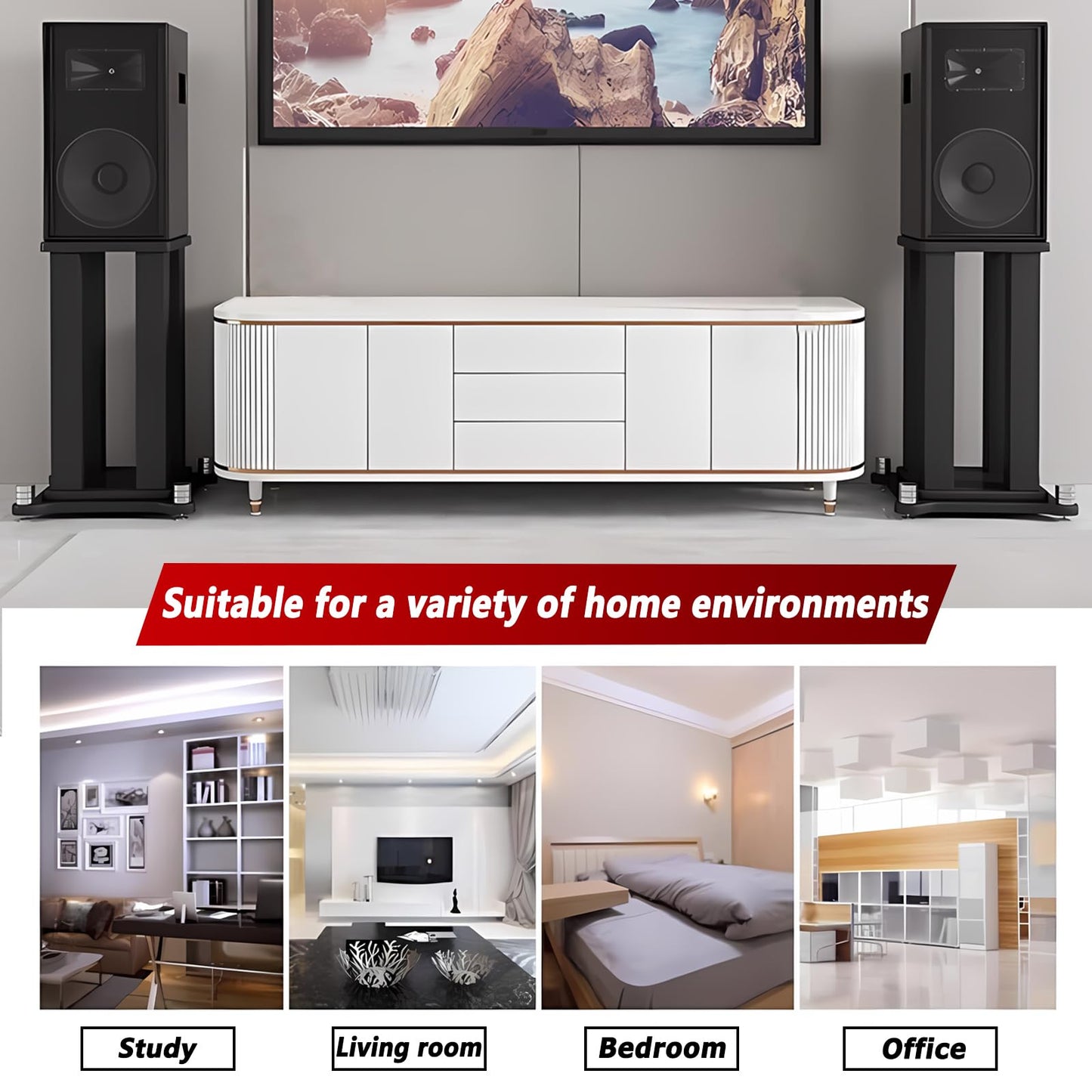 A Pair of Universal Speaker Stands, Heavy Duty Speaker Stands Holds Bookshelf Speaker Satellite Speaker Large Speaker, Vibration-Absorbing MDF Design, Holds 88lbs Speaker (Black, 20cm/7.8in)