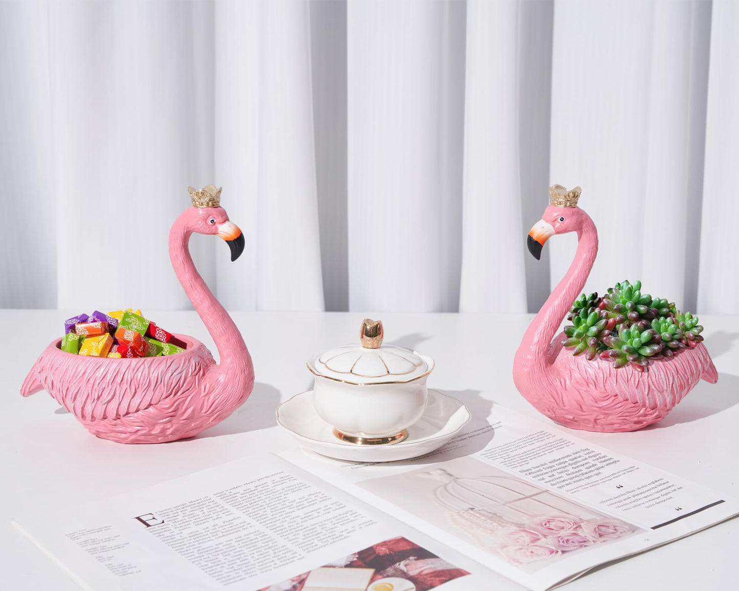 Artconal Pink Flamingo Bowl Decorative Planter Pot, Add Tropical Flair, Pink Flamingo Candy Bowl Christmas, 8 inch Cute Bird Planter for Indoor Plants with Drainage