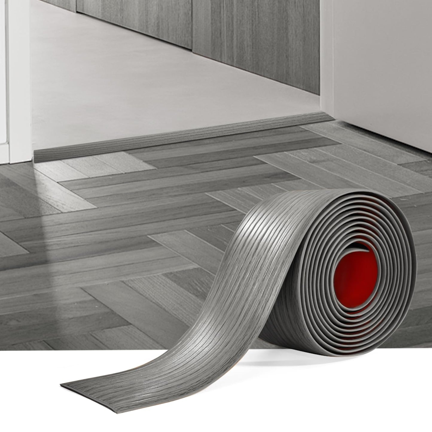 Floor Transition Strip Self Adhesive 2 Inch Wide, 6.6 FT Non-Slip Waterproof Floor Cover Strips for Floor Gaps Tiles Carpet Threshold Transition, Easy Install (Gray Wood Grain)