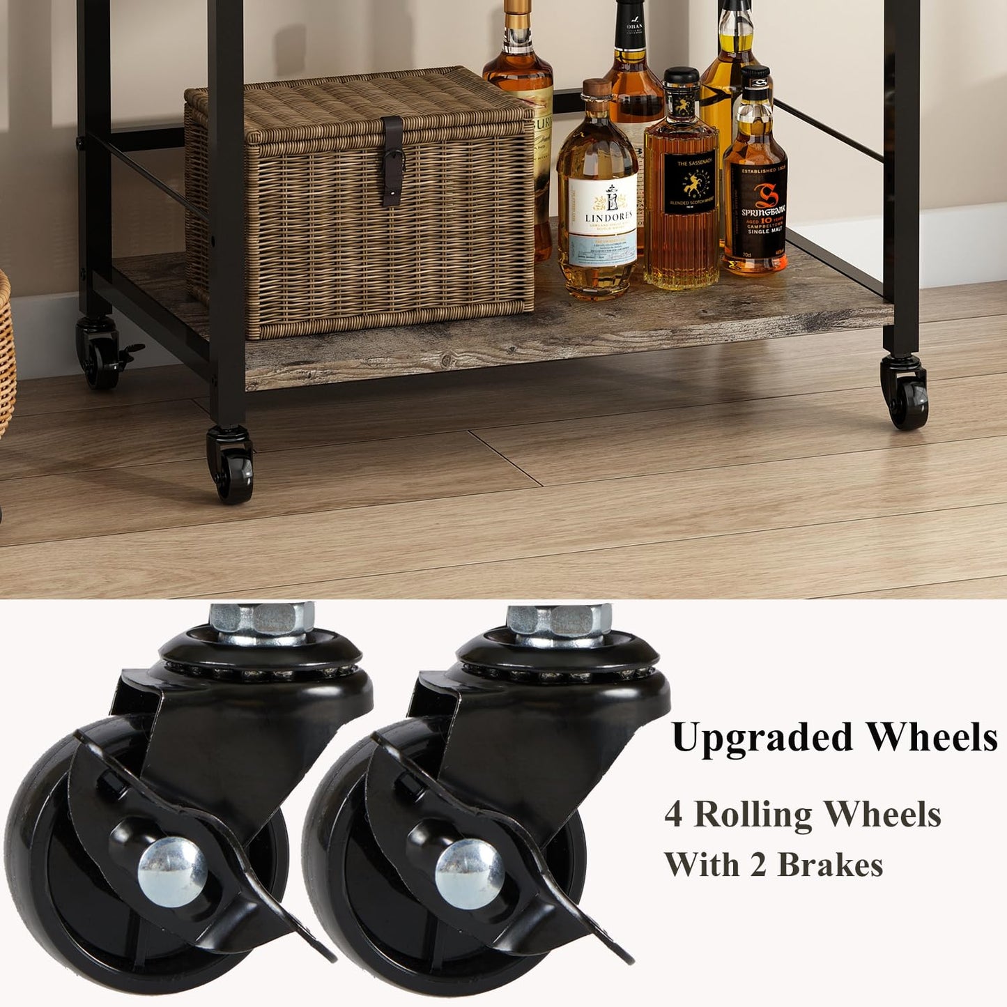 X-cosrack Coffee Bar Cart with Storage, 3-Tier Coffee Table with Drawer for Home Buffets & Sideboards,Coffee Station Corner Table with Rolling Wheels for Kichen, Entryway, Living Room-Patent